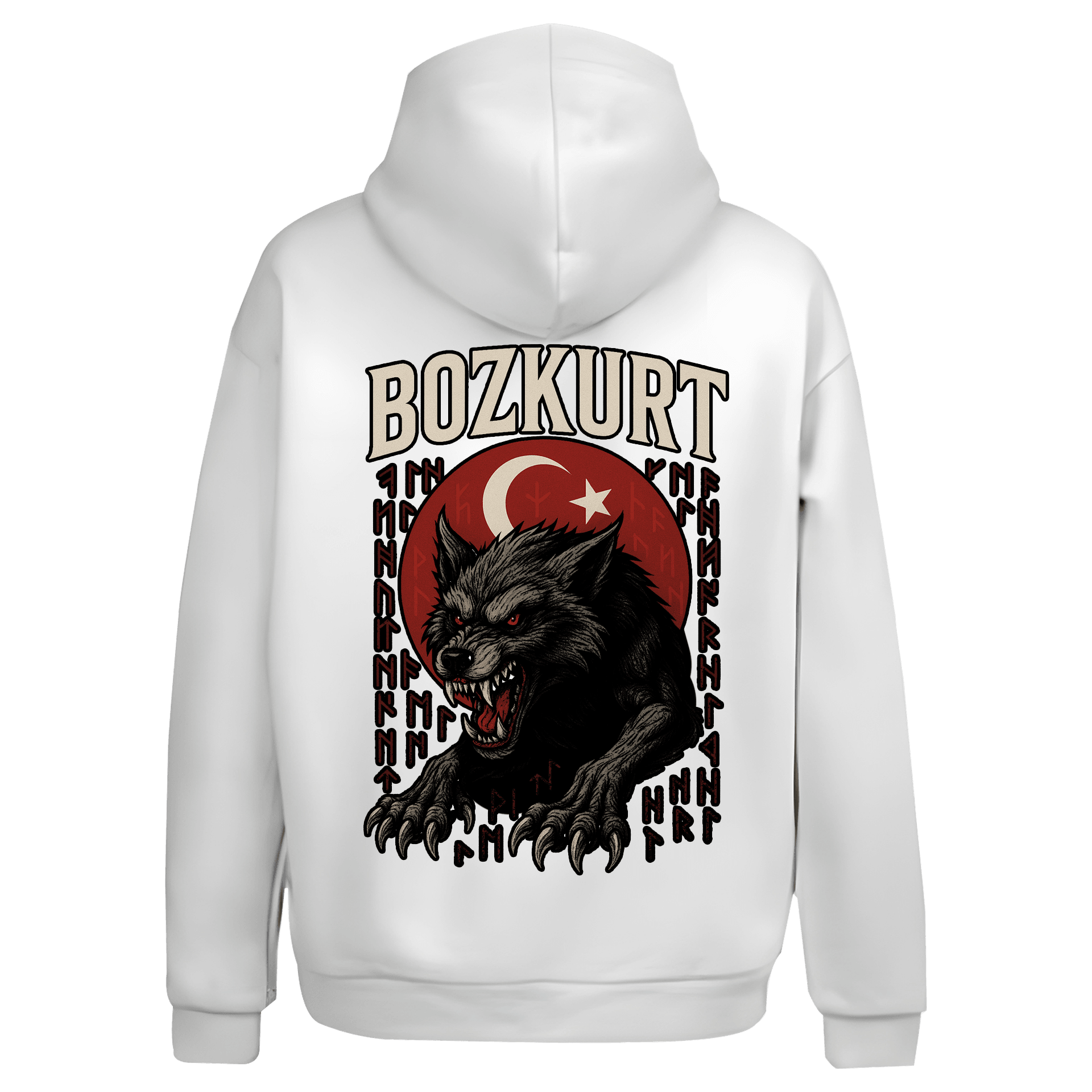 Kanlı Bozkurt Ön ve Arka Baskı Baskılı   (Unisex Kapüşonlu)