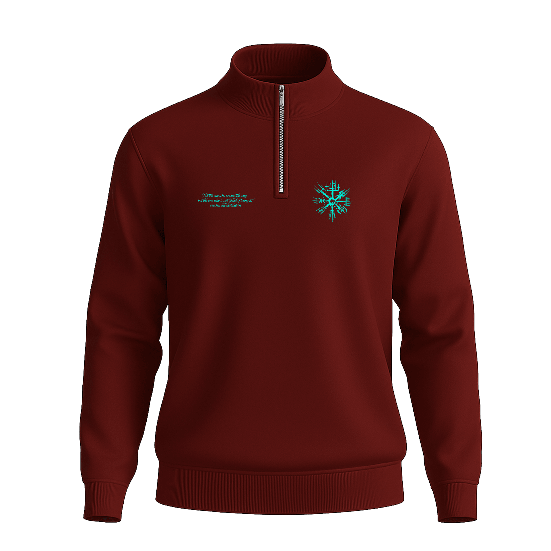Not the one who knows the way, but the one who is not afraid of losing it, reaches the destination Ön Ve Arka Baskılı Nordic Series    (Unisex Yarım Fermuarlı Sweat)