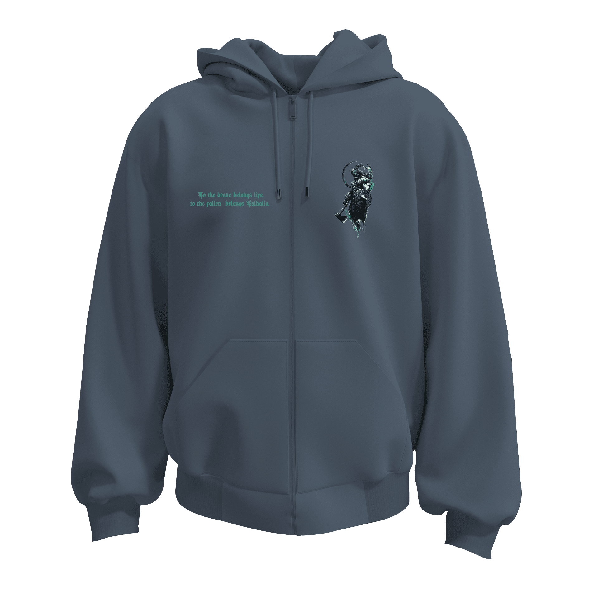 To the brave belongs life,  to the fallen  belongs Valhalla Ön Ve Arka  Baskılı  Nordic Series (Unisex Fermuarlı Hoodie )