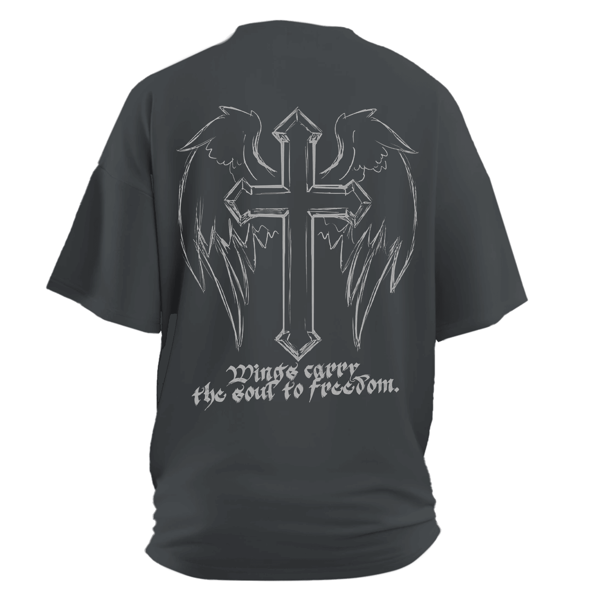 Wings carry  the soul to freedom. Gothic Series Ön ve Arka Baskılı (Unisex Tişört)
