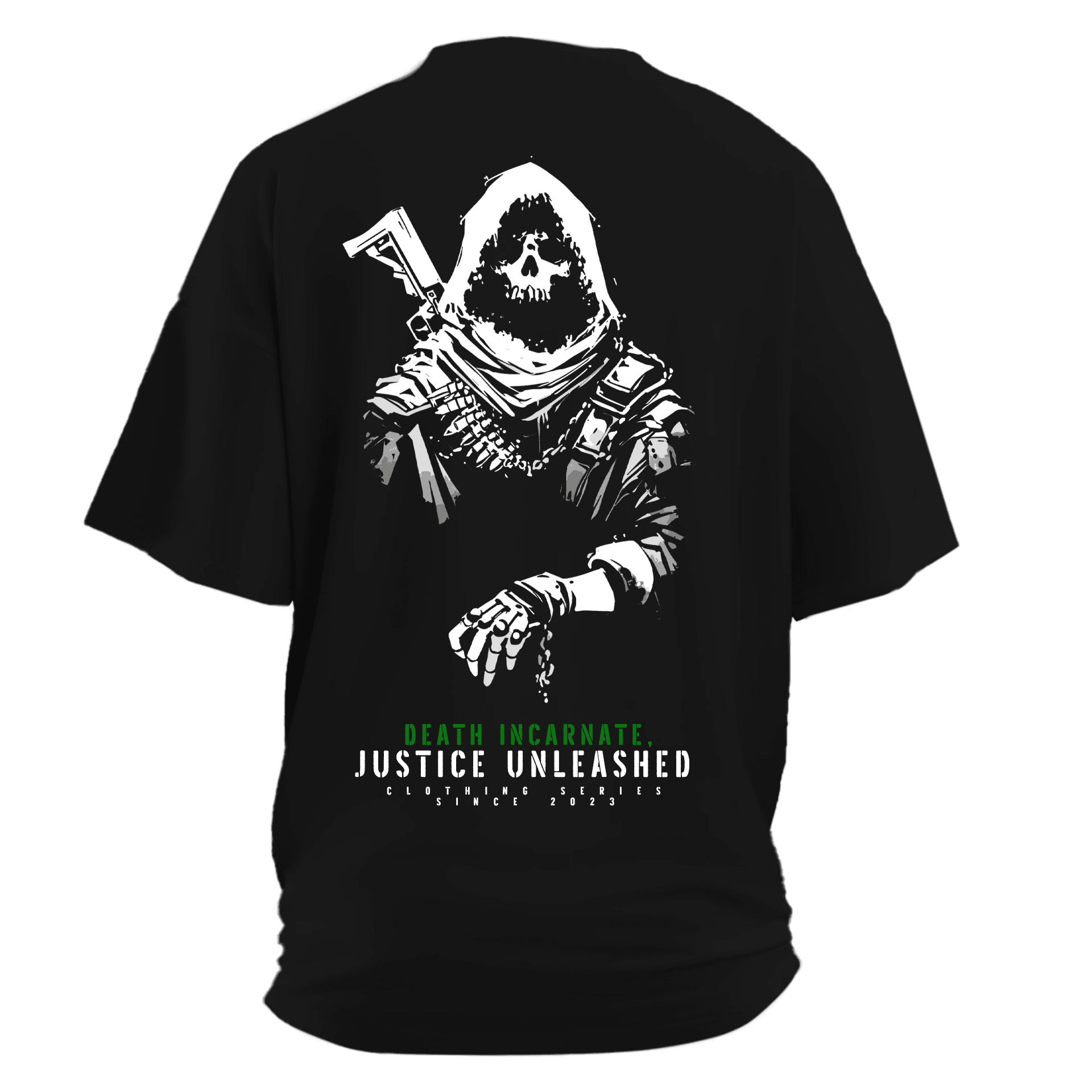  Death incarnate, justice unleashed Ön ve Arka Baskılı (Unisex Tişört)