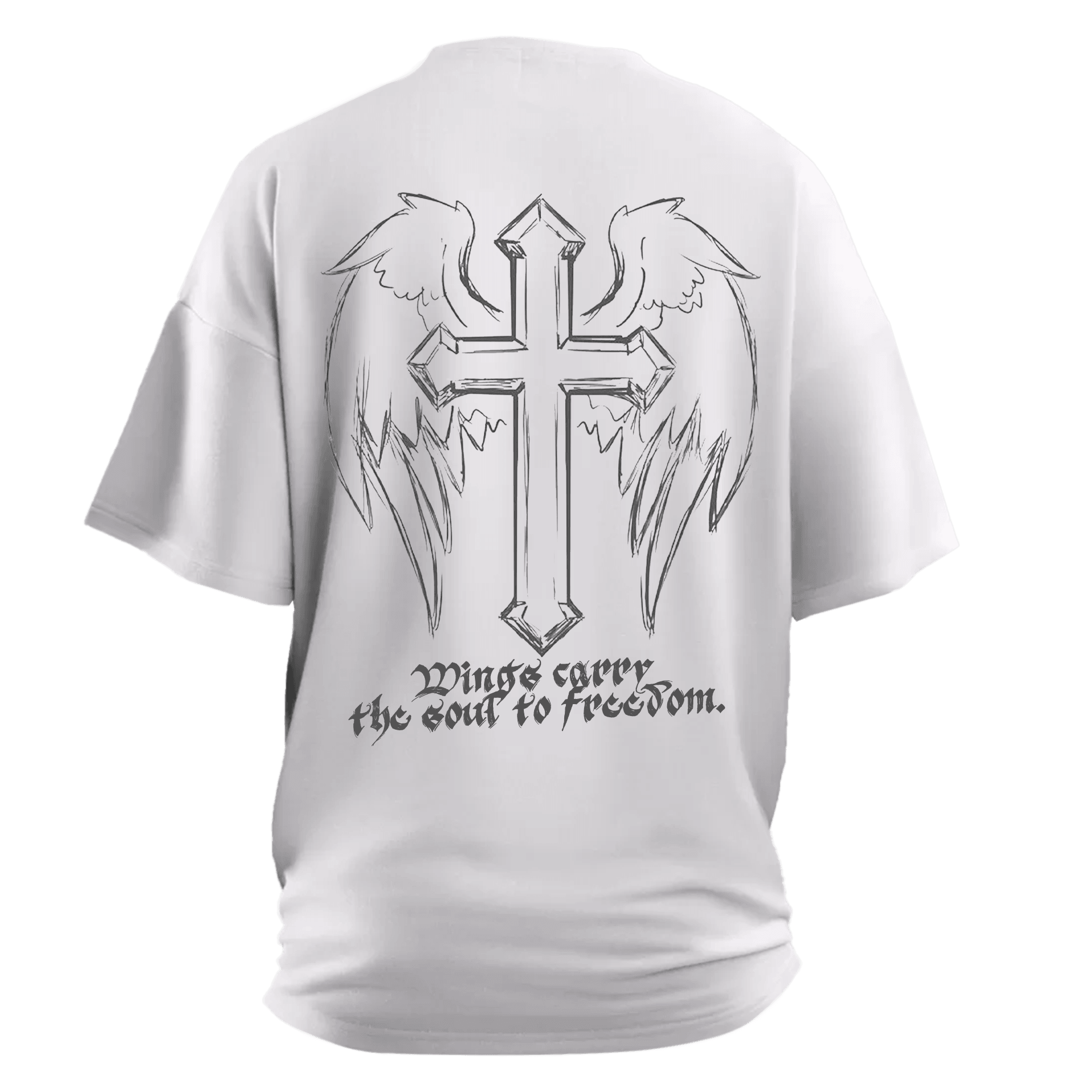 Wings carry  the soul to freedom. Gothic Series Ön ve Arka Baskılı (Unisex Tişört)