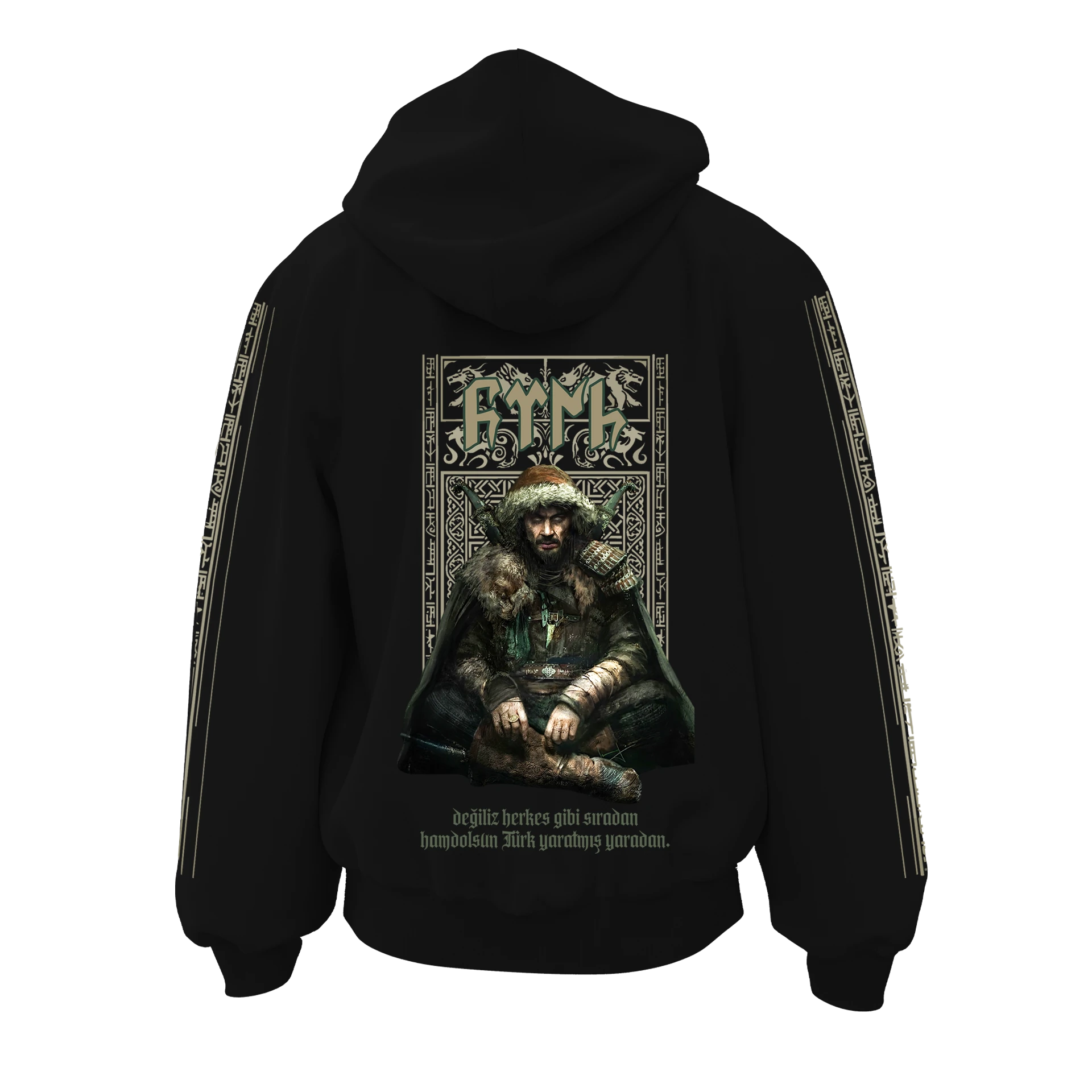 Değiliz Herkes Gibi Sıradan Hamdolsun Türk Yaratmış Yaradan Ön,Kol Ve Arka Baskılı Türk Serisi (Unisex Fermuarlı Hoodie )