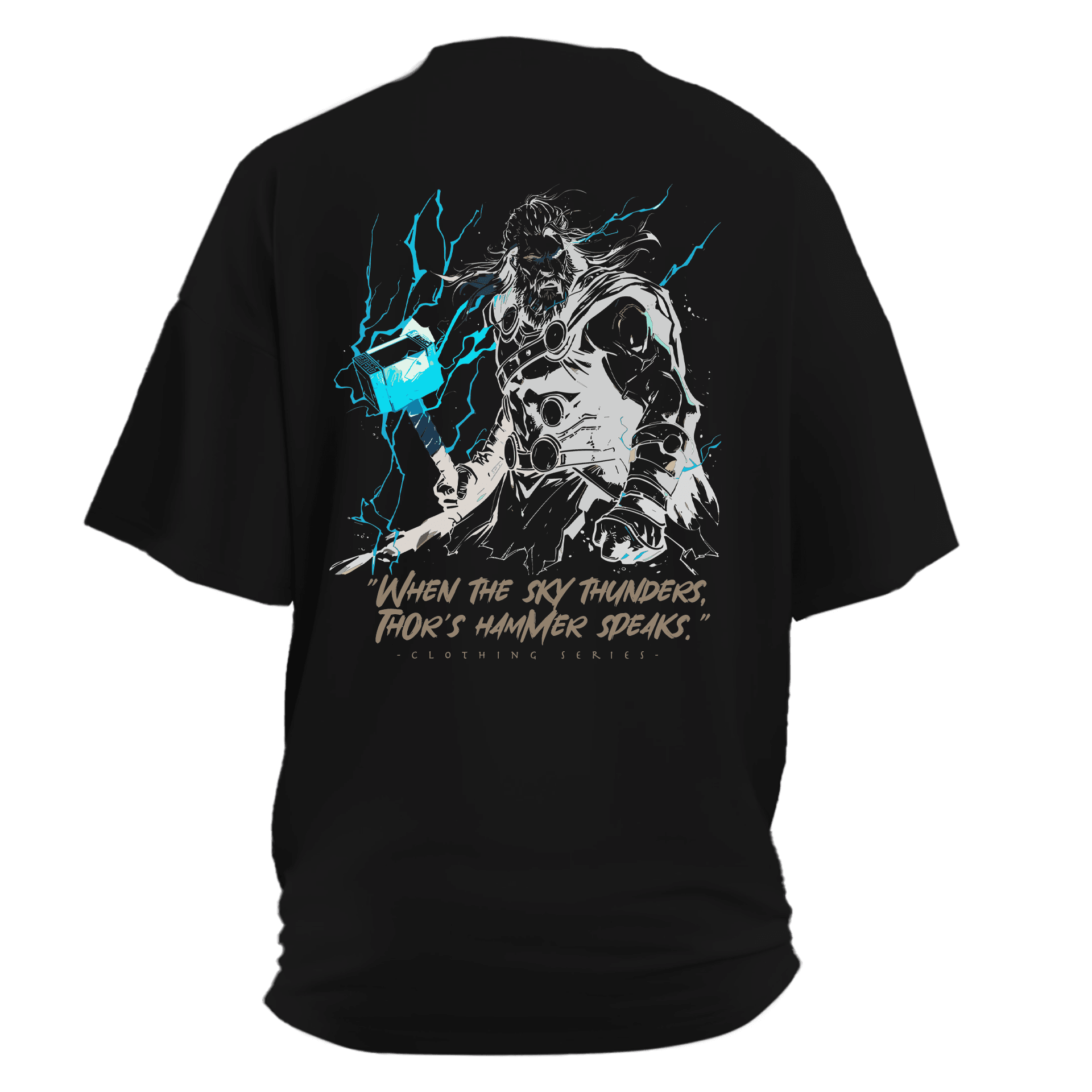 "When the sky thunders,  Thor's hammer speaks." Ön Ve Arka Baskılı Nordic(Unisex Tişört)