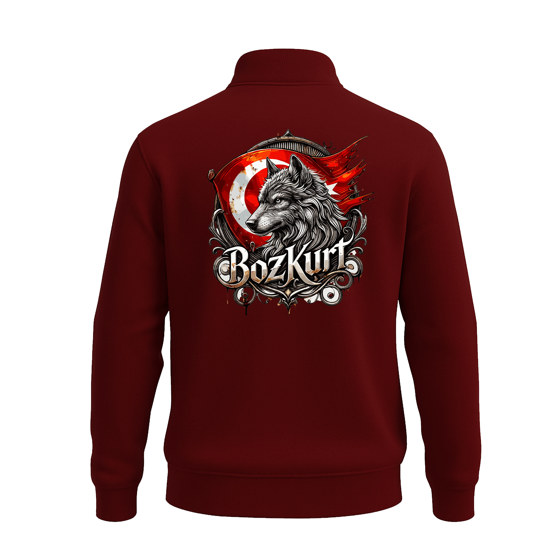 Bozkurt V  Ön Ve Arka  Baskılı (Unisex Yarım Fermuarlı Sweat)