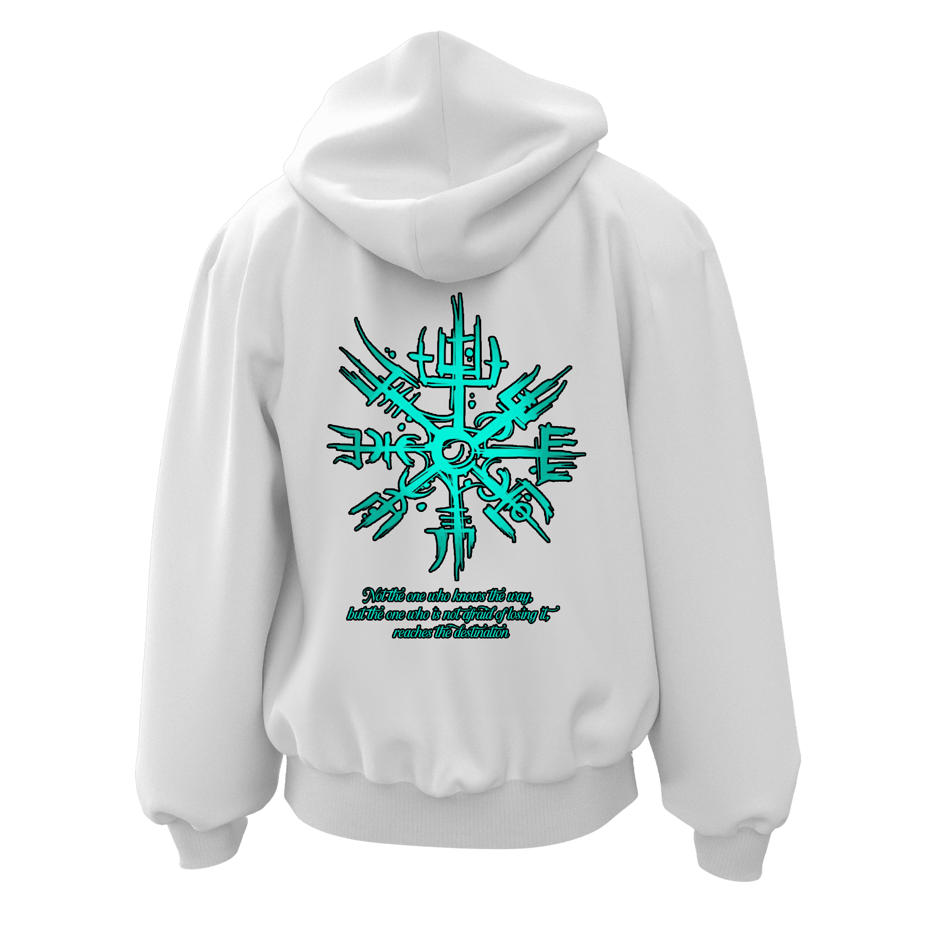 Not the one who knows the way, but the one who is not afraid of losing it, reaches the destination     Ön Ve Arka  Baskılı  Nordic Series (Unisex Fermuarlı Hoodie )