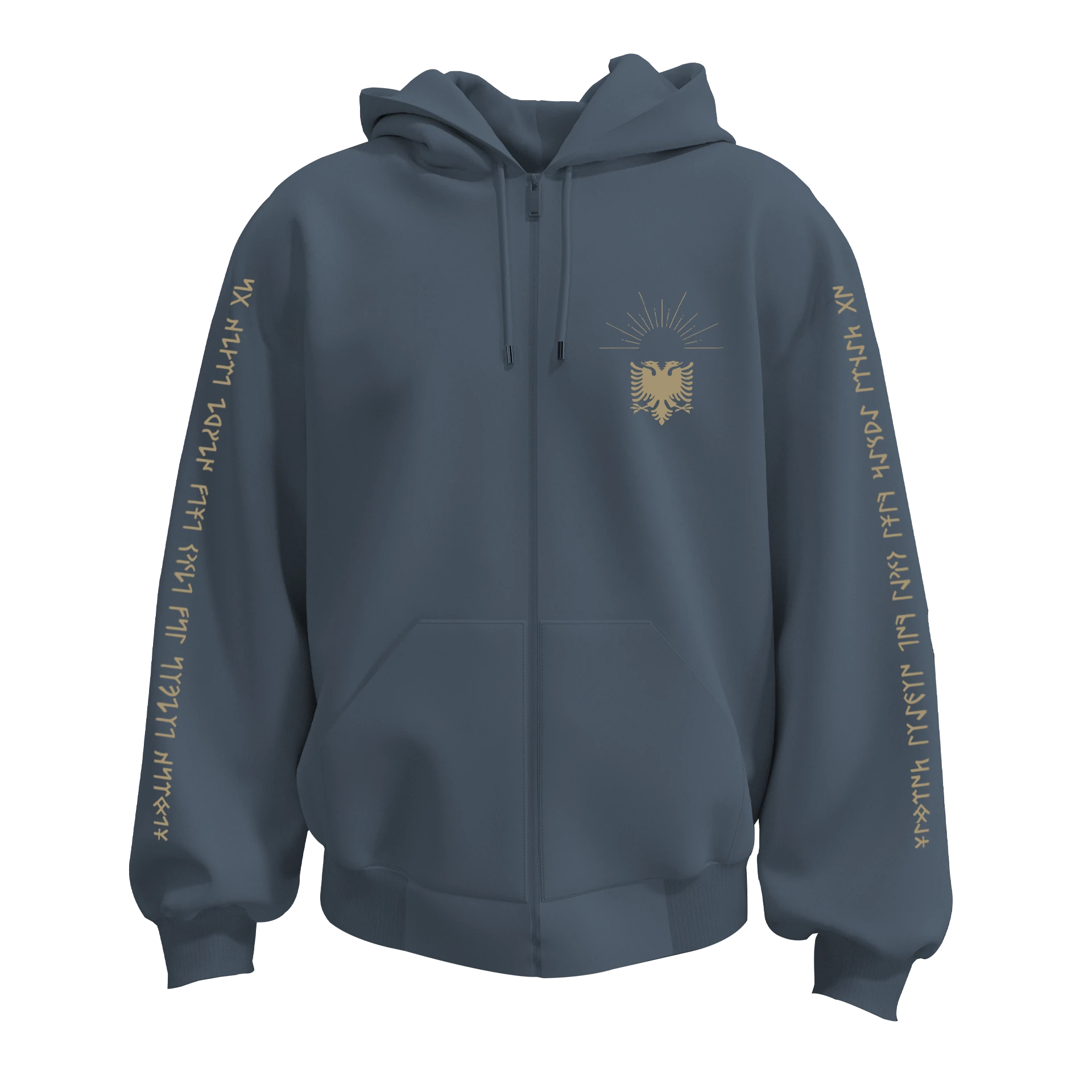 Türk Motif Ön Arka ve Kol Baskılı  Türk Serisi(Unisex Fermuarlı Hoodie )