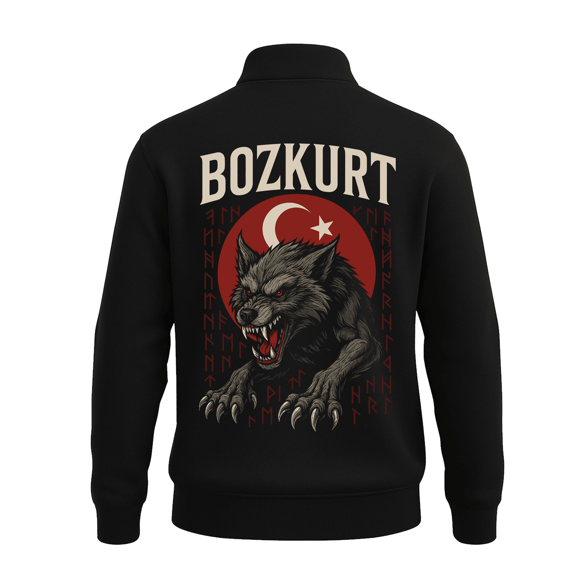 Bozkurt  Ön Ve Arka  Baskılı (Unisex Yarım Fermuarlı Sweat)