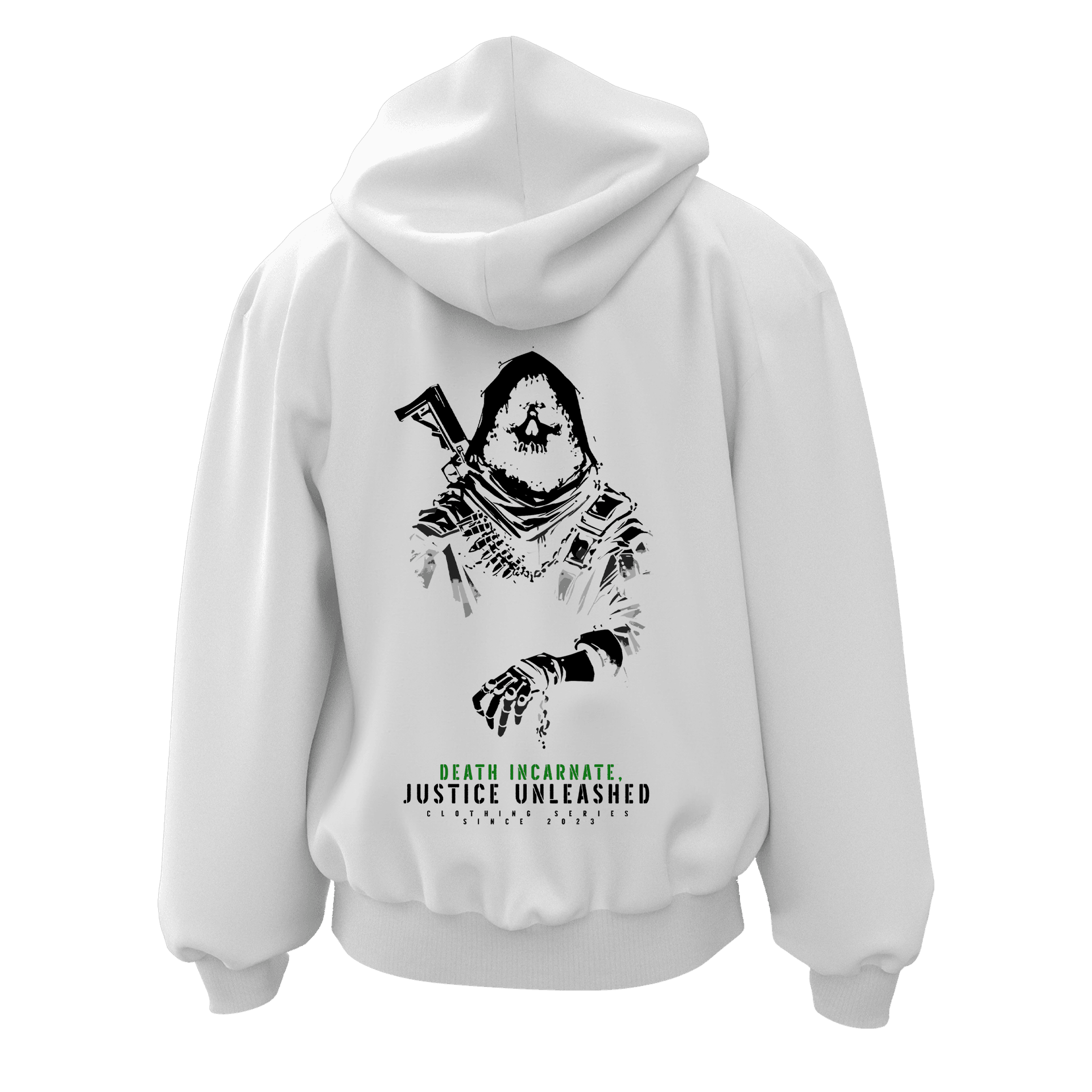 Death incarnate, justice unleashed   Ön ve Arka  Baskılı  Warrior Series (Unisex Fermuarlı Hoodie )