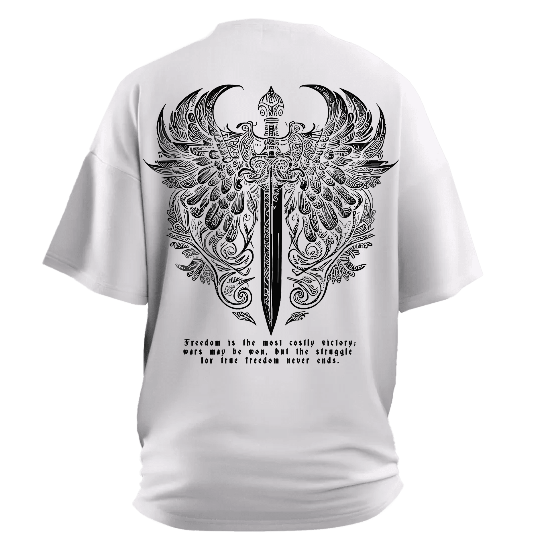 Freedom is the most costly victory  wars may be won but the struggle  for true freedom never ends Ön Ve Arka Baskılı(Unisex Tişört)