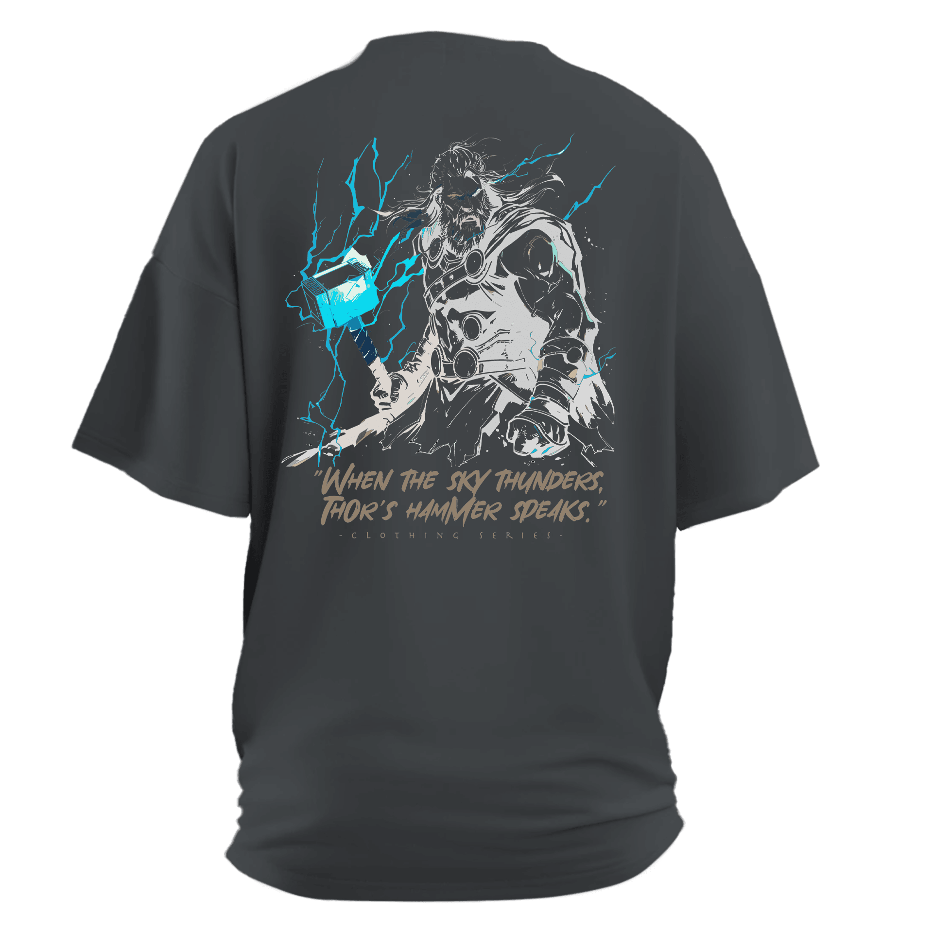 "When the sky thunders,  Thor's hammer speaks." Ön Ve Arka Baskılı Nordic(Unisex Tişört)