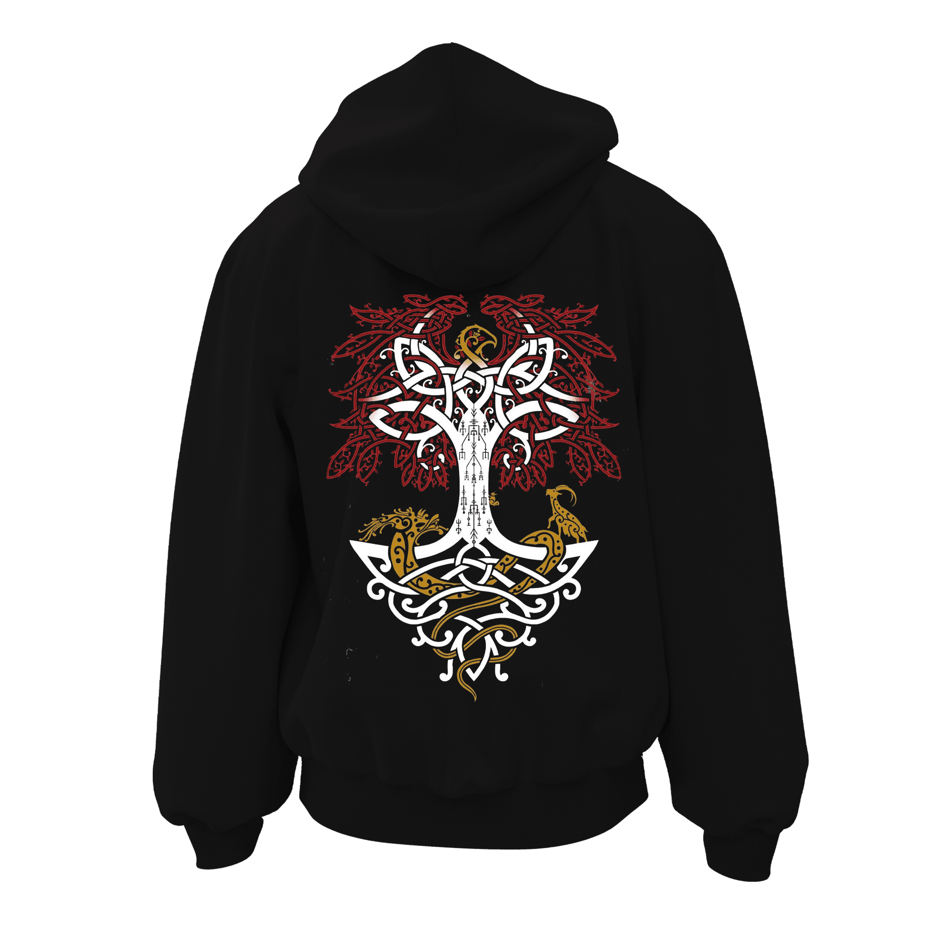 Ygdrasil III  Ön Nakışlı  Arka  Baskılı  Nordic Series (Unisex Fermuarlı Hoodie )
