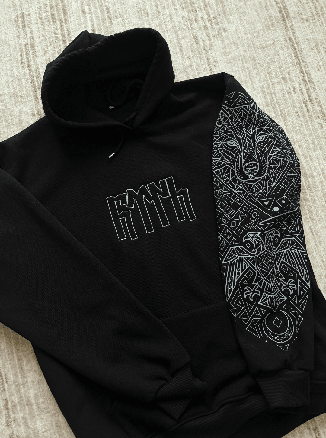 Türk Ön Nakışlı Kol Motifi   Baskılı (Unisex Kapüşonlu)