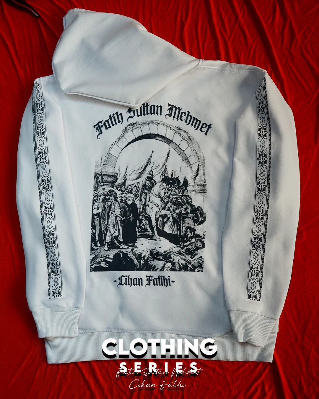 1453 Fatih Sultan Mehmet Cihan Fatihi Ön Nakışlı, Kol Ve Arka Baskılı  Türk Serisi(Unisex Fermuarlı Hoodie )
