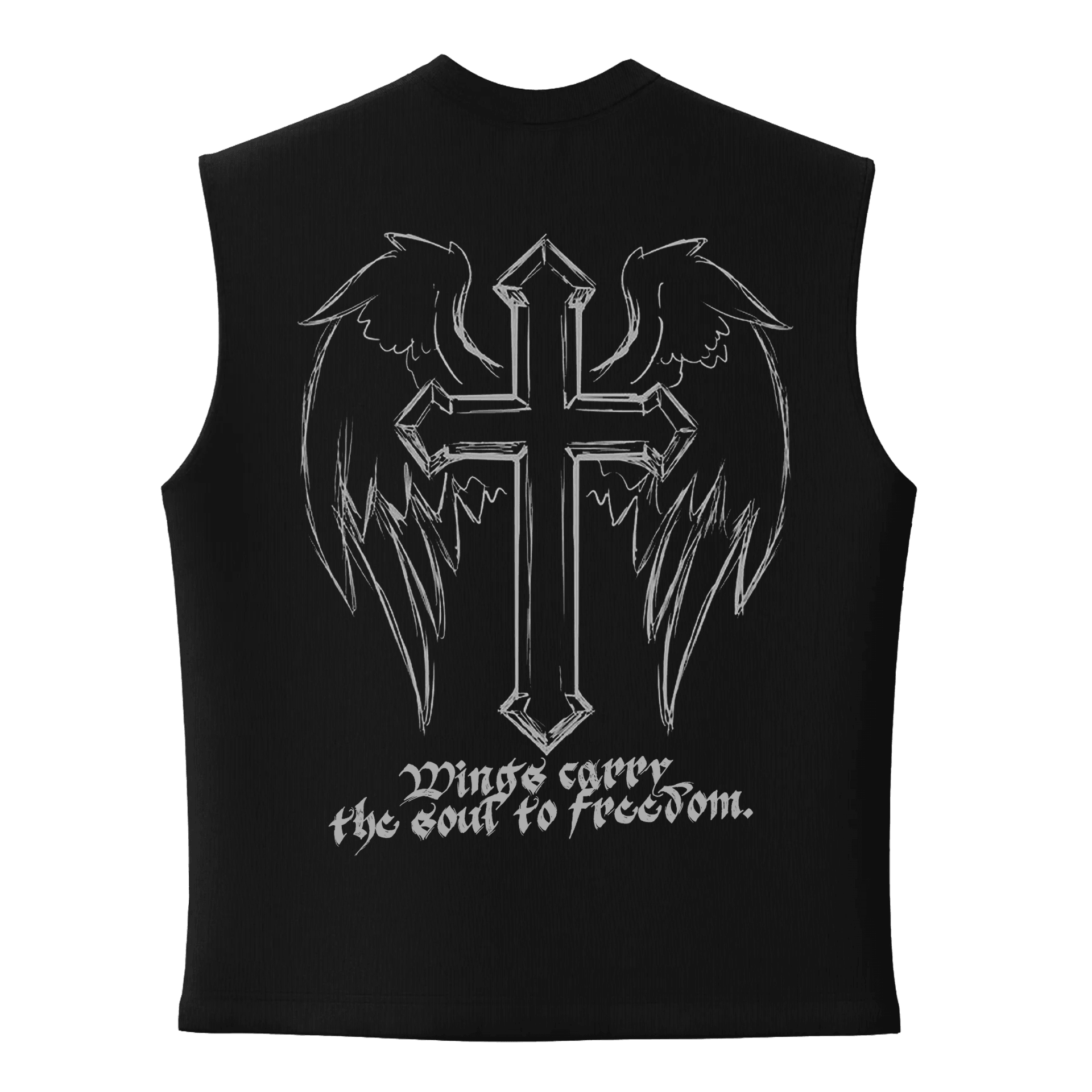 Wings carry  the soul to freedom.  Gothic  Series Ön ve Arka  Baskılı (Unisex Sleeveless Atlet )