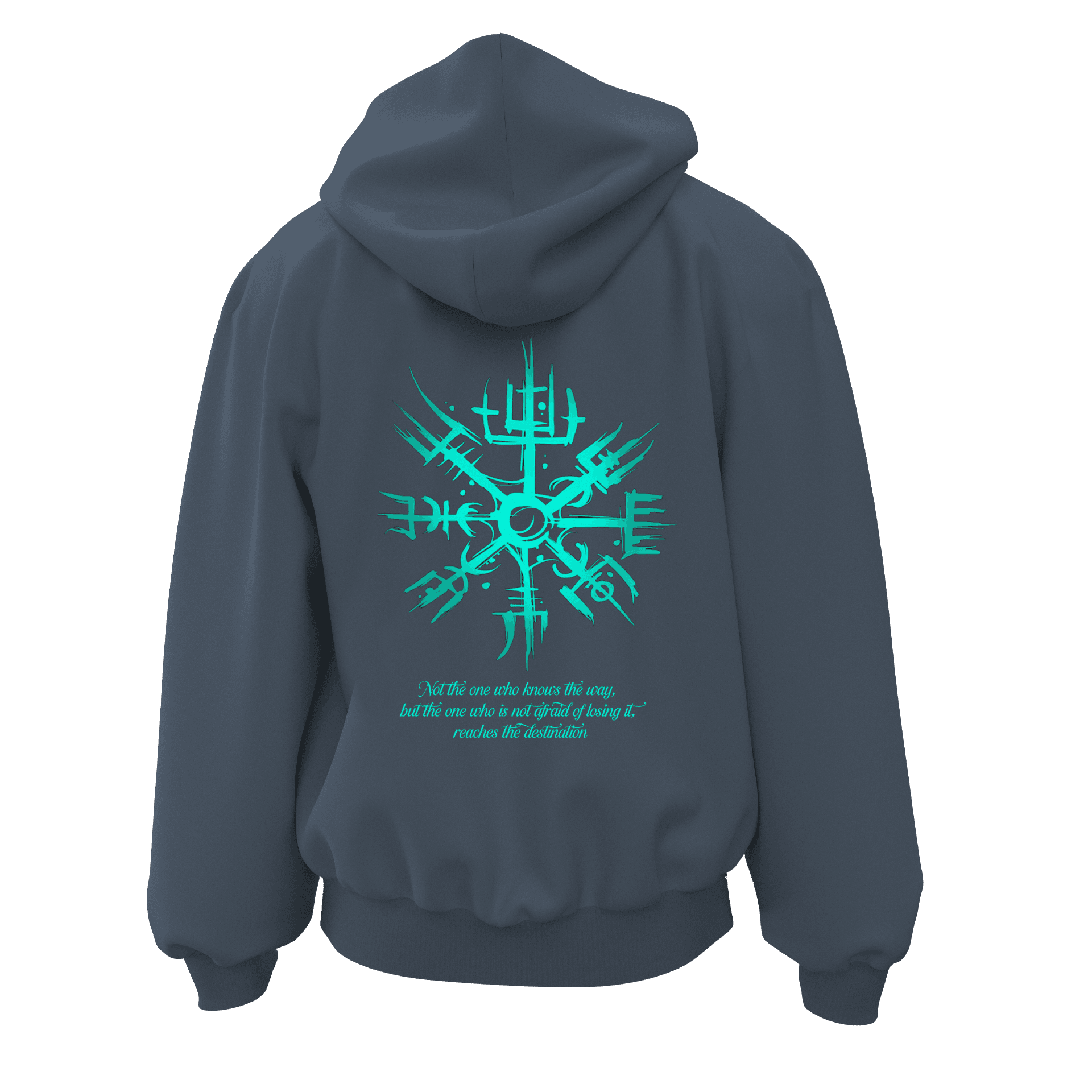 Not the one who knows the way, but the one who is not afraid of losing it, reaches the destination     Ön Ve Arka  Baskılı  Nordic Series (Unisex Fermuarlı Hoodie )