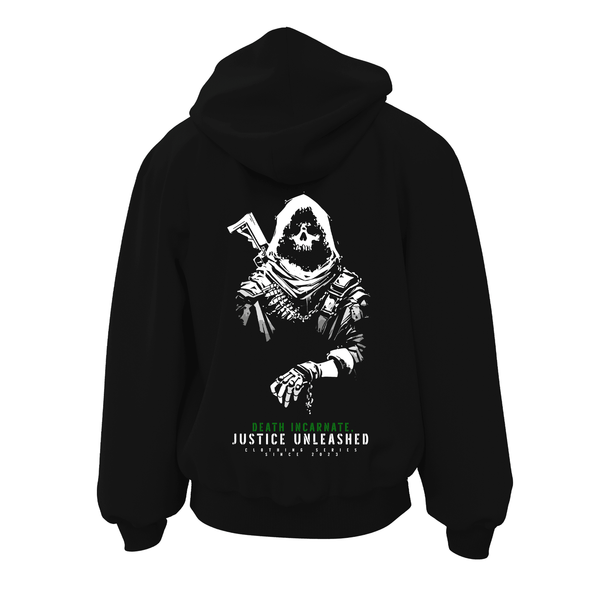 Death incarnate, justice unleashed   Ön ve Arka  Baskılı  Warrior Series (Unisex Fermuarlı Hoodie )