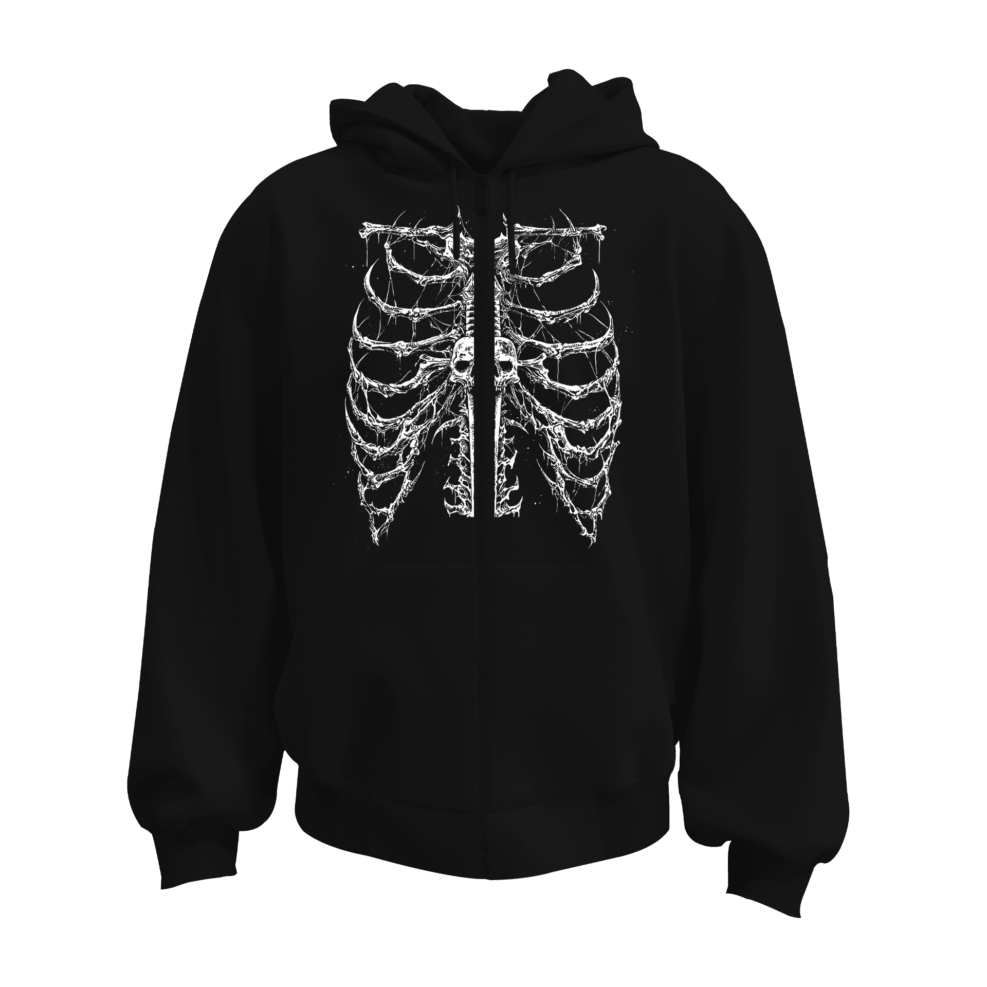 Gothic Skull Rib Cage   Ön Baskılı (Unisex Fermuarlı Hoodie )