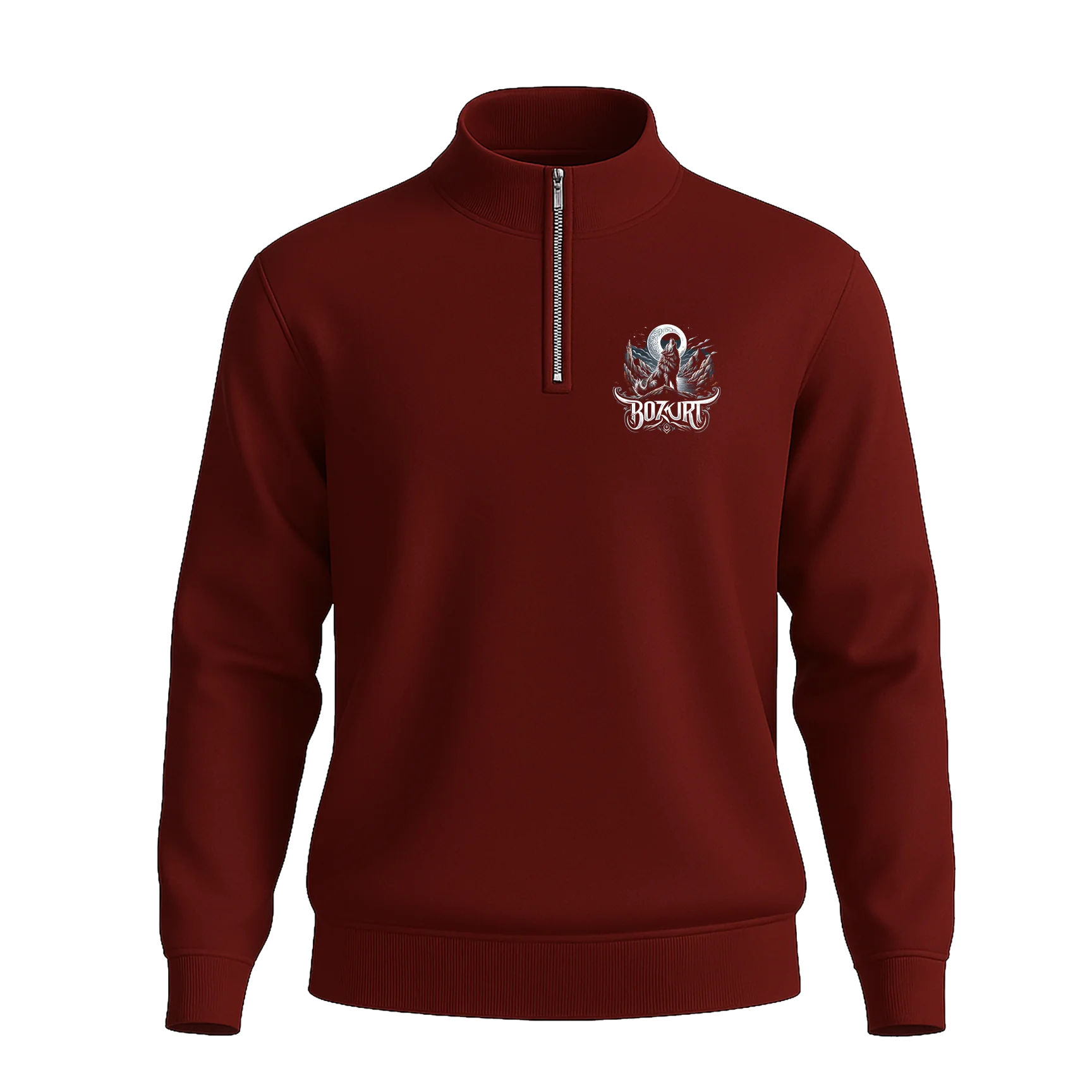 Bozkurt Bordo  L Ön ve  Arka BASKILI Yarım Fermuarlı ( Outlet Tek Beden) 