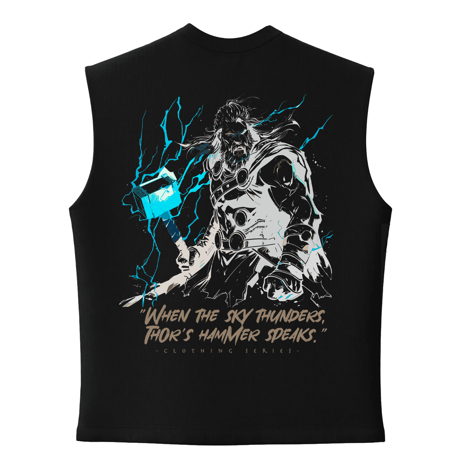 "When the sky thunders,  Thor's hammer speaks." Ön Ve Arka Baskılı Nordic   (Unisex Sleeveless Atlet )