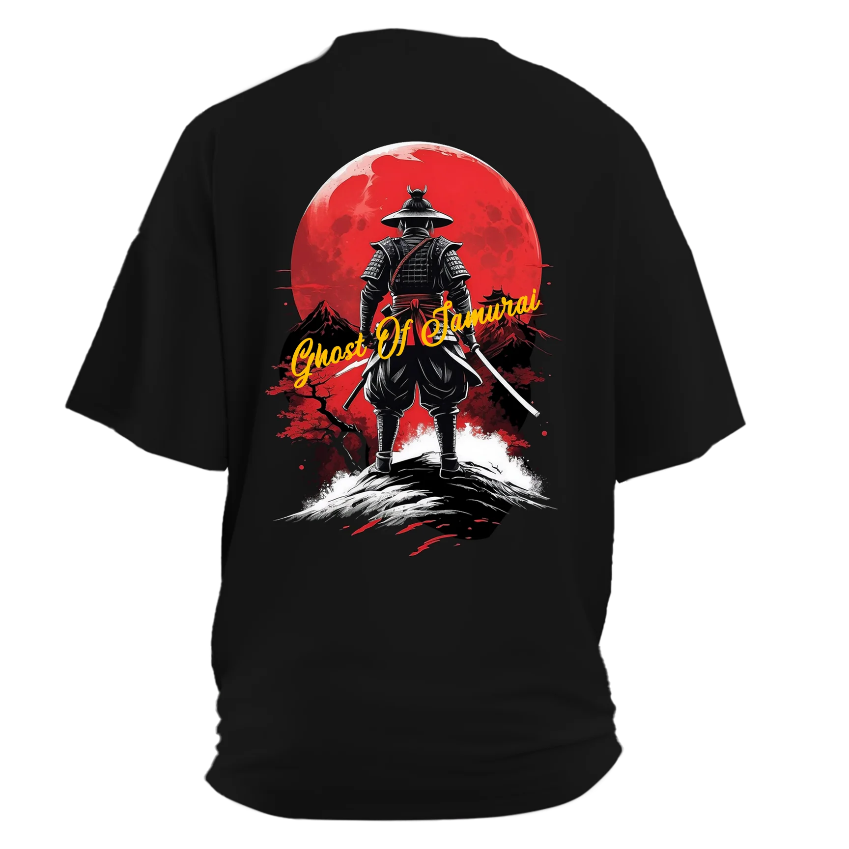 Ghost Of Samurai    Ön ve Arka   Baskılı&Nakışlı    ( L Siyah   Oversize  TEK Beden Outlet Ürün)