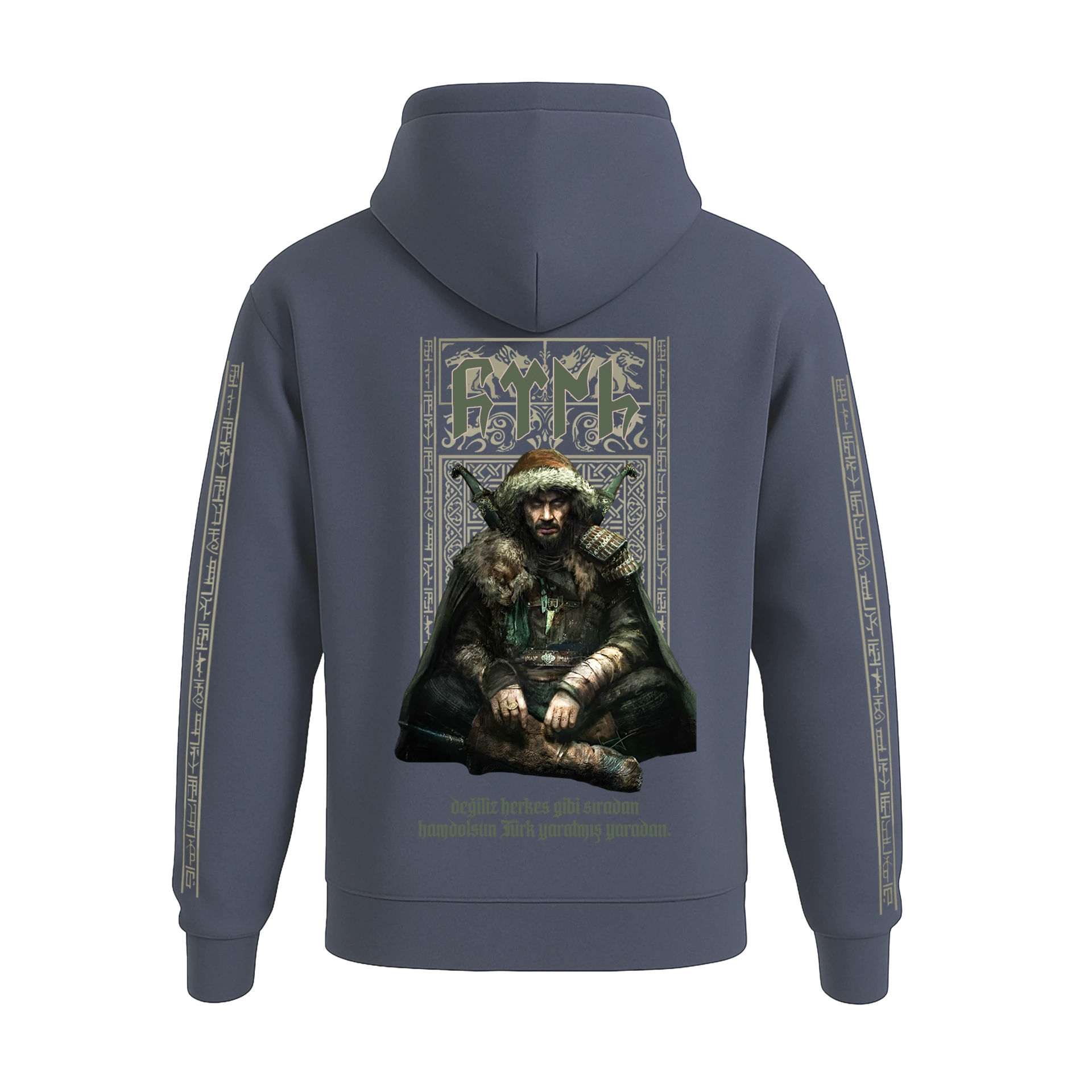 Değiliz Herkes Gibi Sıradan Hamdolsun Türk Yaratmış Yaradan Ön,Kol Ve Arka Baskılı   Türk Serisi (Unisex Kapüşonlu)