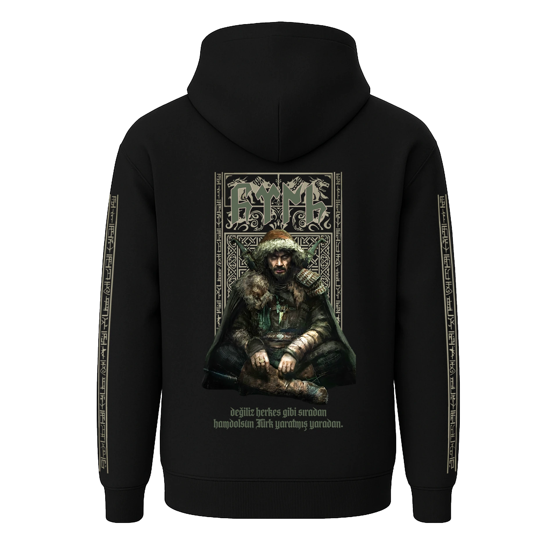 Değiliz Herkes Gibi Sıradan Hamdolsun Türk Yaratmış Yaradan Ön,Kol Ve Arka Baskılı   Türk Serisi (Unisex Kapüşonlu)