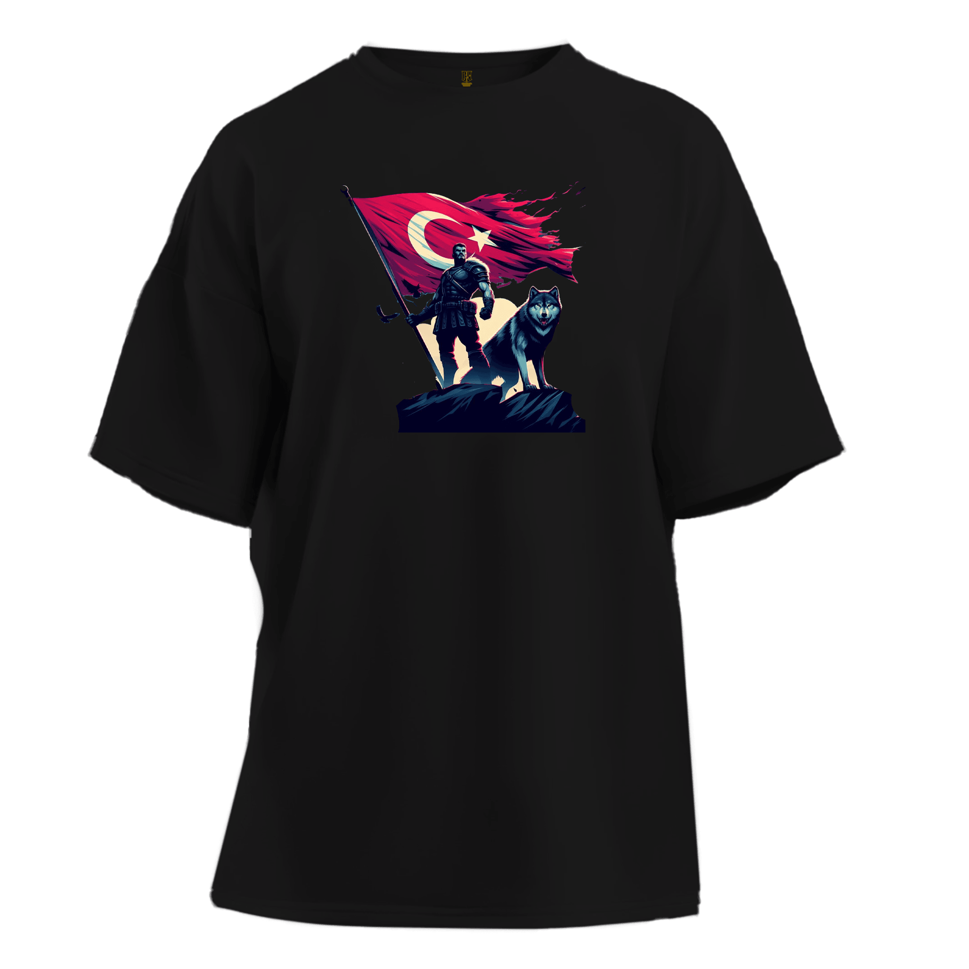 Ulu Kurt & Türk Sancağı  Ön  Baskılı   (Unisex Tişört)