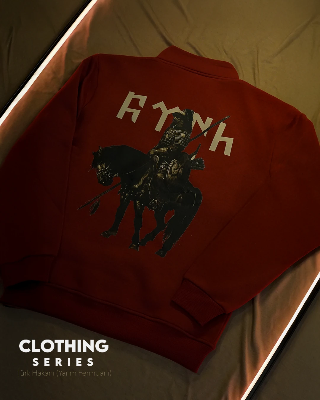 Türk Hakanı  Ön Ve Arka  Baskılı  Türk Serisi (Unisex Yarım Fermuarlı Sweat)