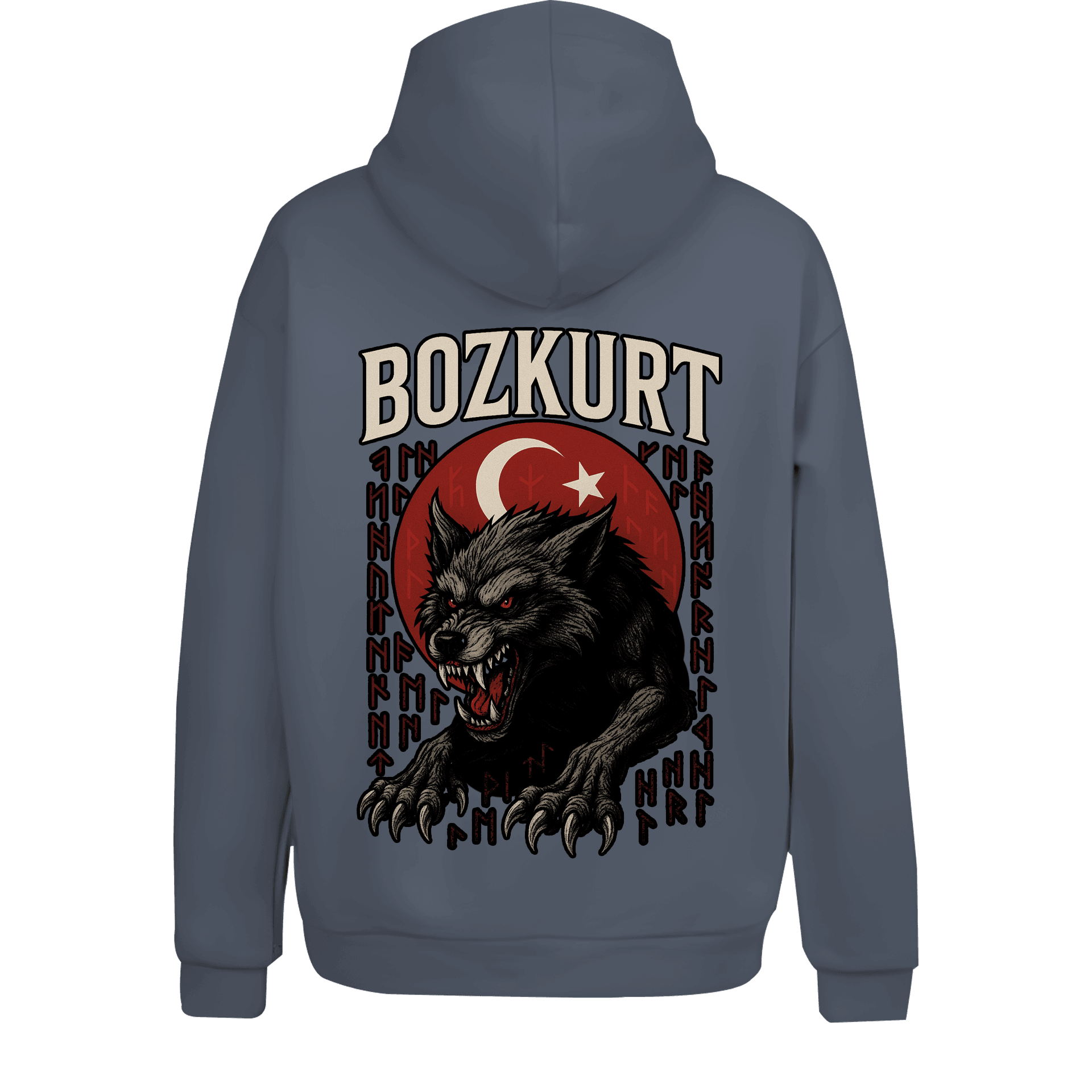 Kanlı Bozkurt Ön ve Arka Baskı Baskılı   (Unisex Kapüşonlu)