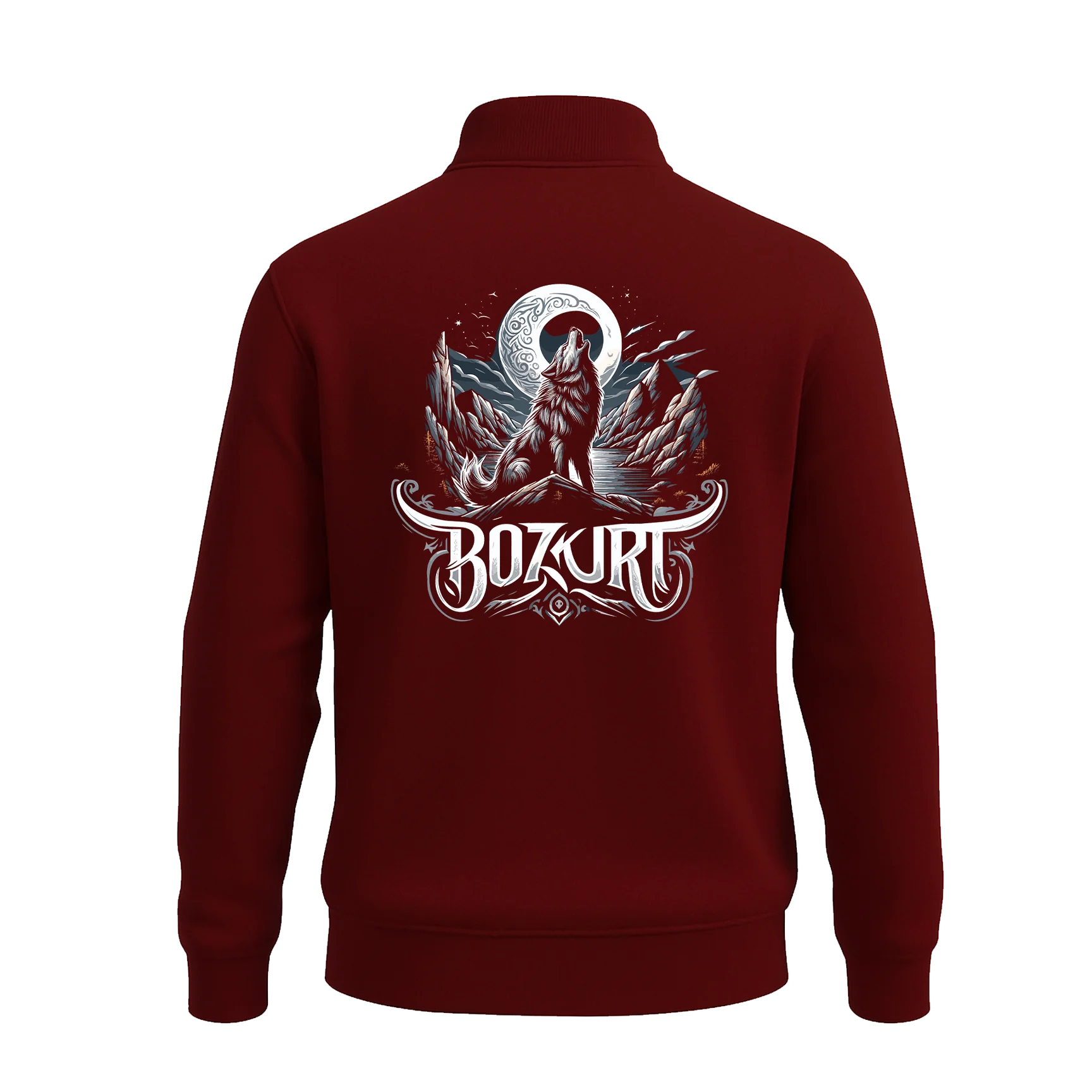 Bozkurt Bordo  L Ön ve  Arka BASKILI Yarım Fermuarlı ( Outlet Tek Beden) 