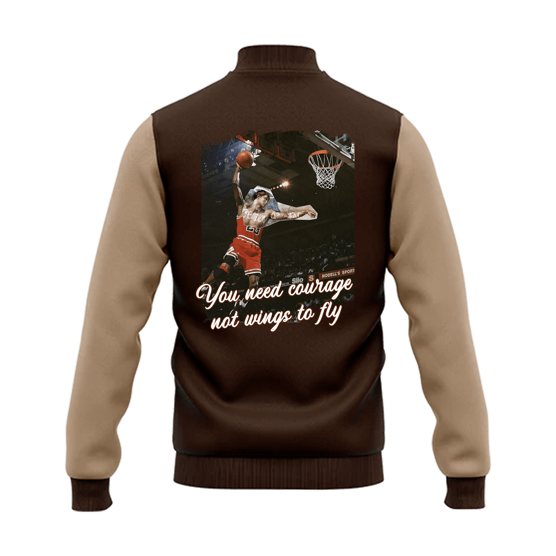"You need courage, not wings, to fly." Spor Series Ön Ve Arka Baskılı (Unisex Kolej ceketi)