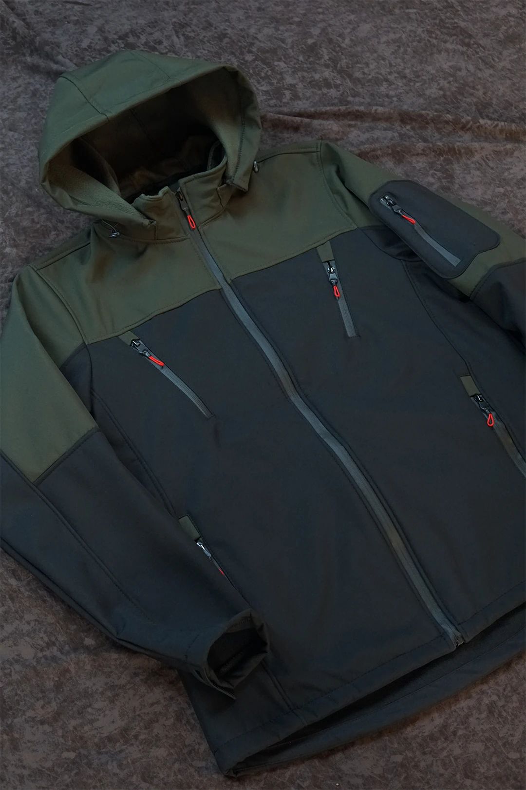 Soft Shell Haki Yeşil Siyah Segmented Model(Unisex Mont)