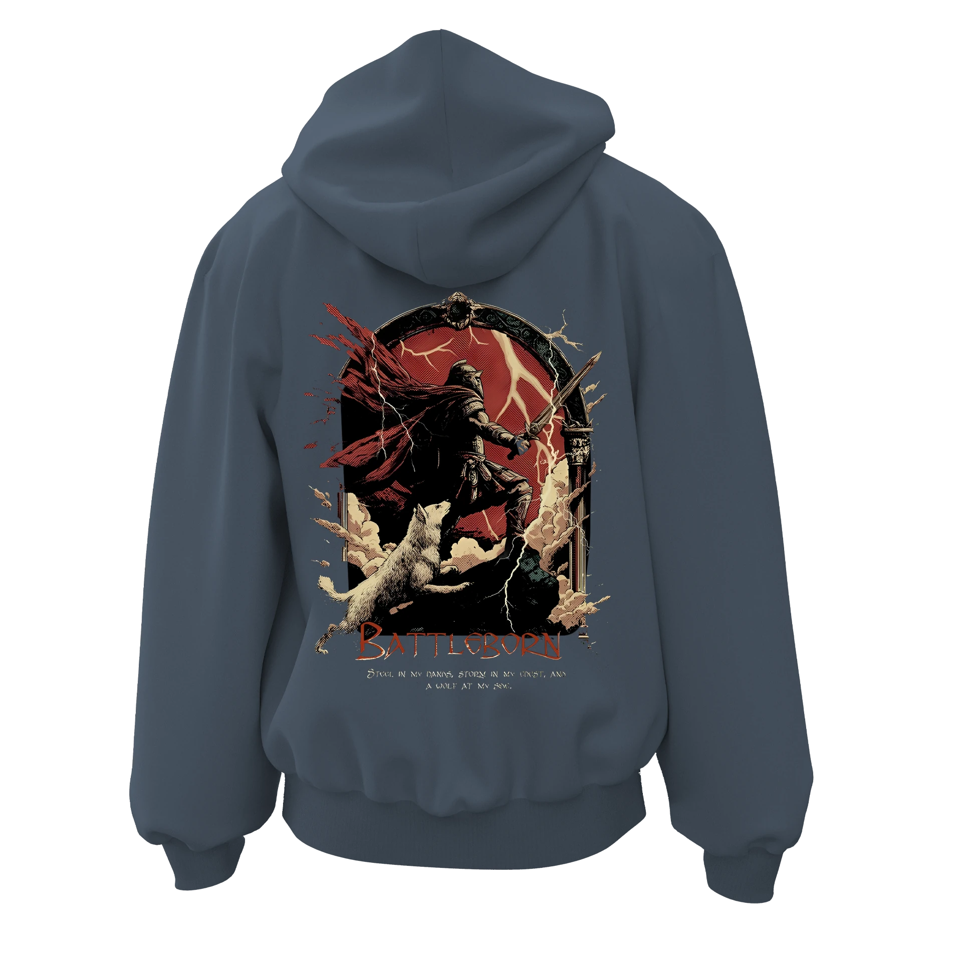BATTLEBORN Steel in my hands, storm in my chest, and a wolf at my side Ön Ve Arka Baskılı ((Unisex Fermuarlı Hoodie)