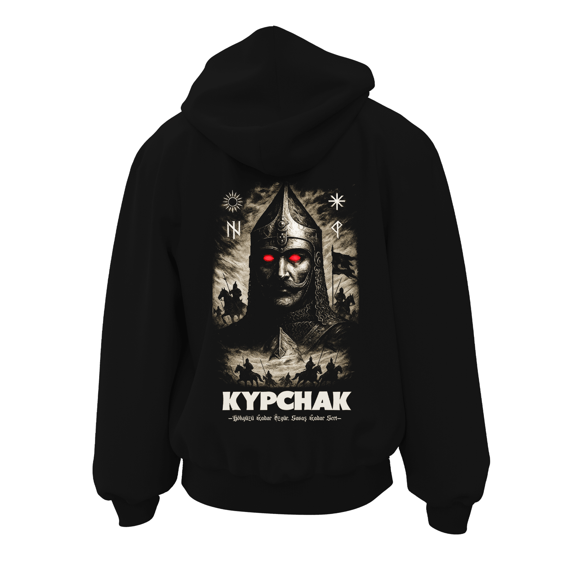 Kıpçak Gökyüzü Kadar Özgür , Savaş Kadar Sert Ön Ve Arka  Baskılı (Unisex Fermuarlı Hoodie )