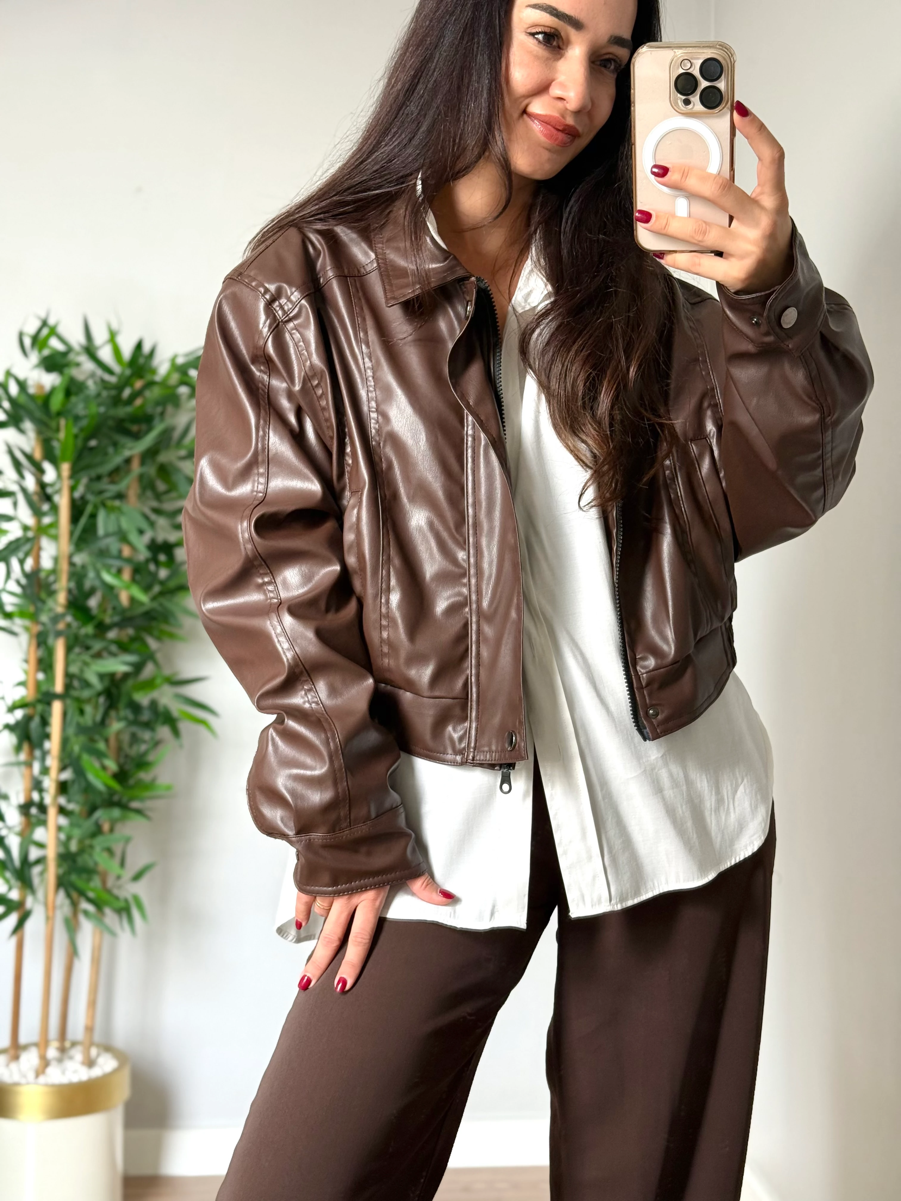 Bomber Acı Kahve Deri Ceket 