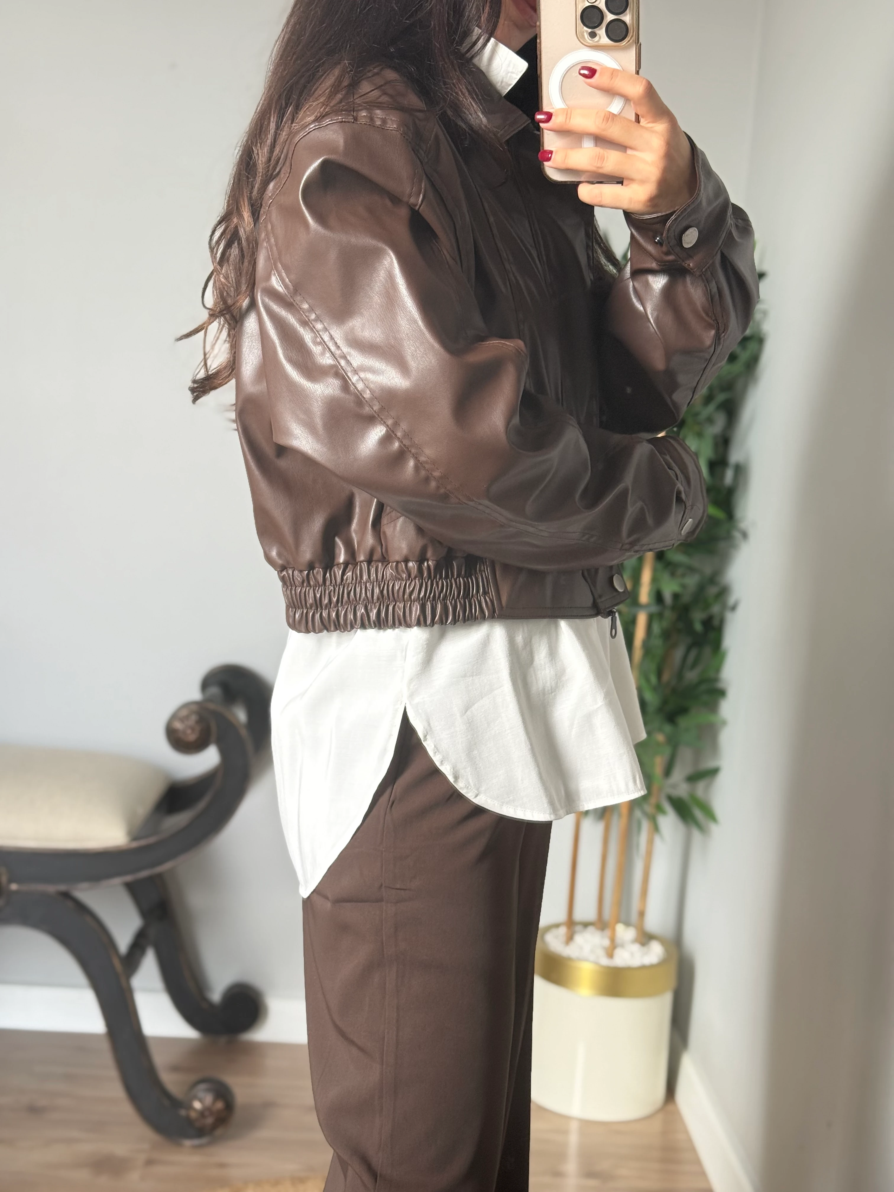 Bomber Acı Kahve Deri Ceket 