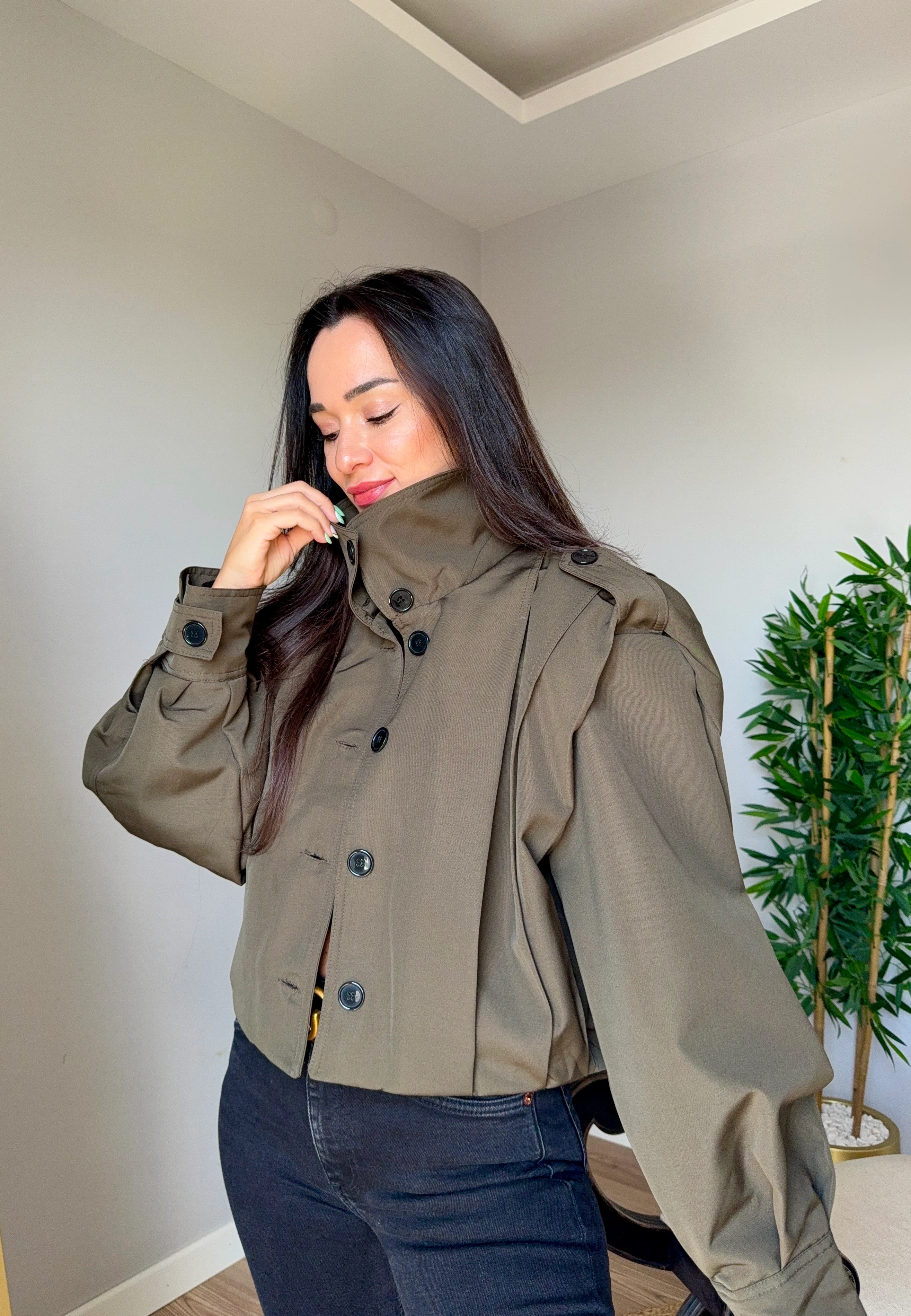 Premium Seri İçi Astarlı Haki Trençkot