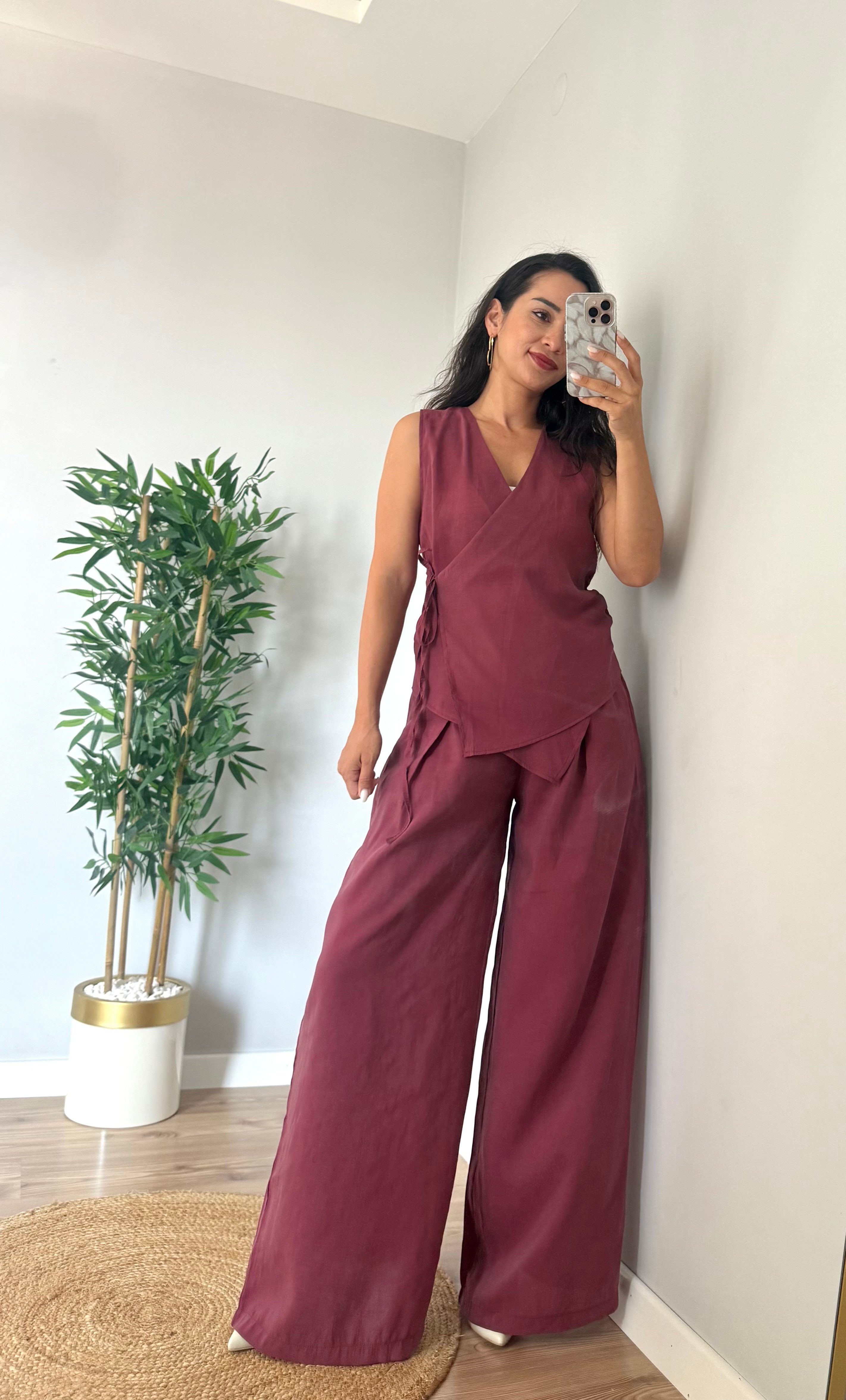 Kruvaze Bluz Pantolon Takım 