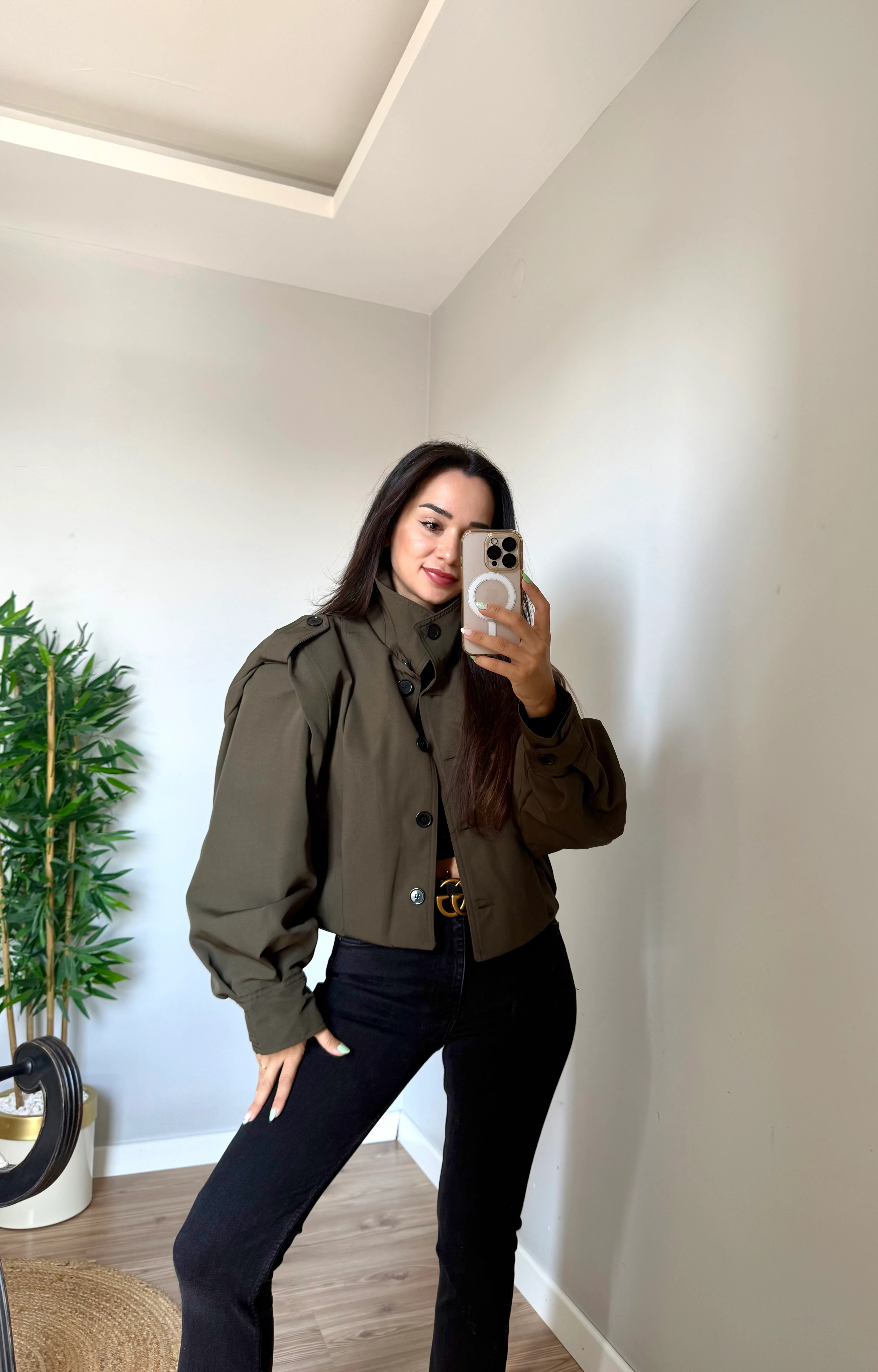 Premium Seri İçi Astarlı Haki Trençkot