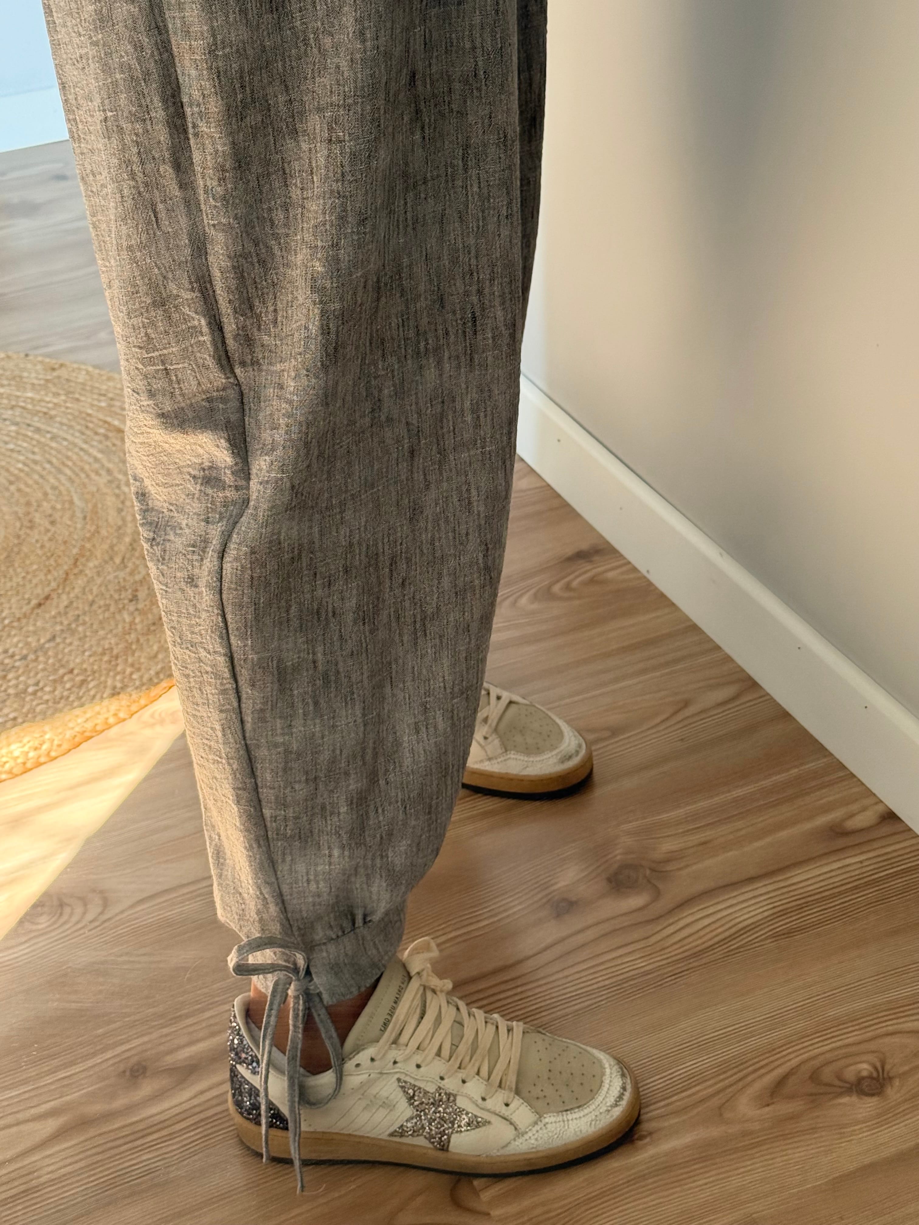 Şalvar Model Gri Keten Pantolon