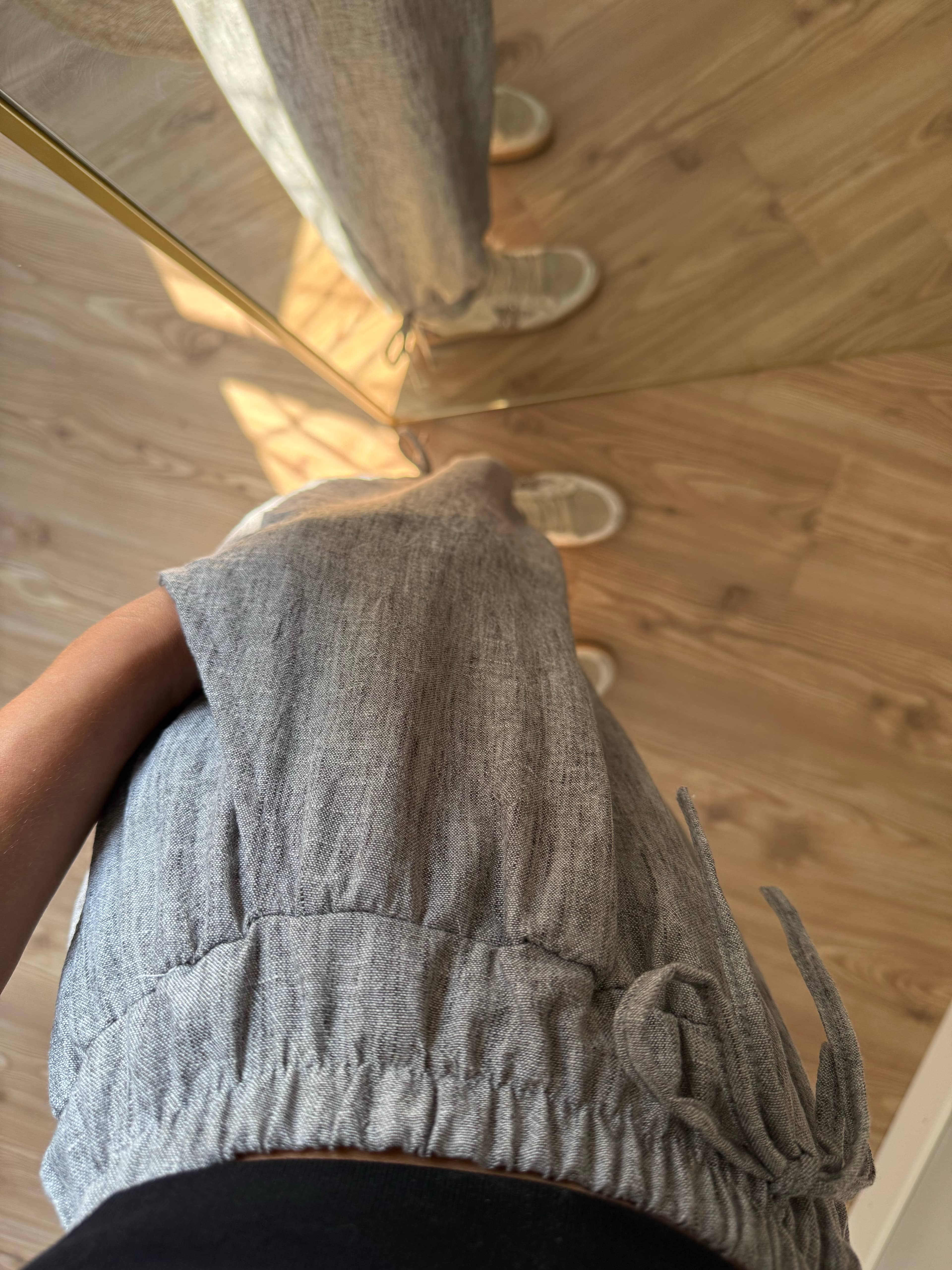 Şalvar Model Gri Keten Pantolon
