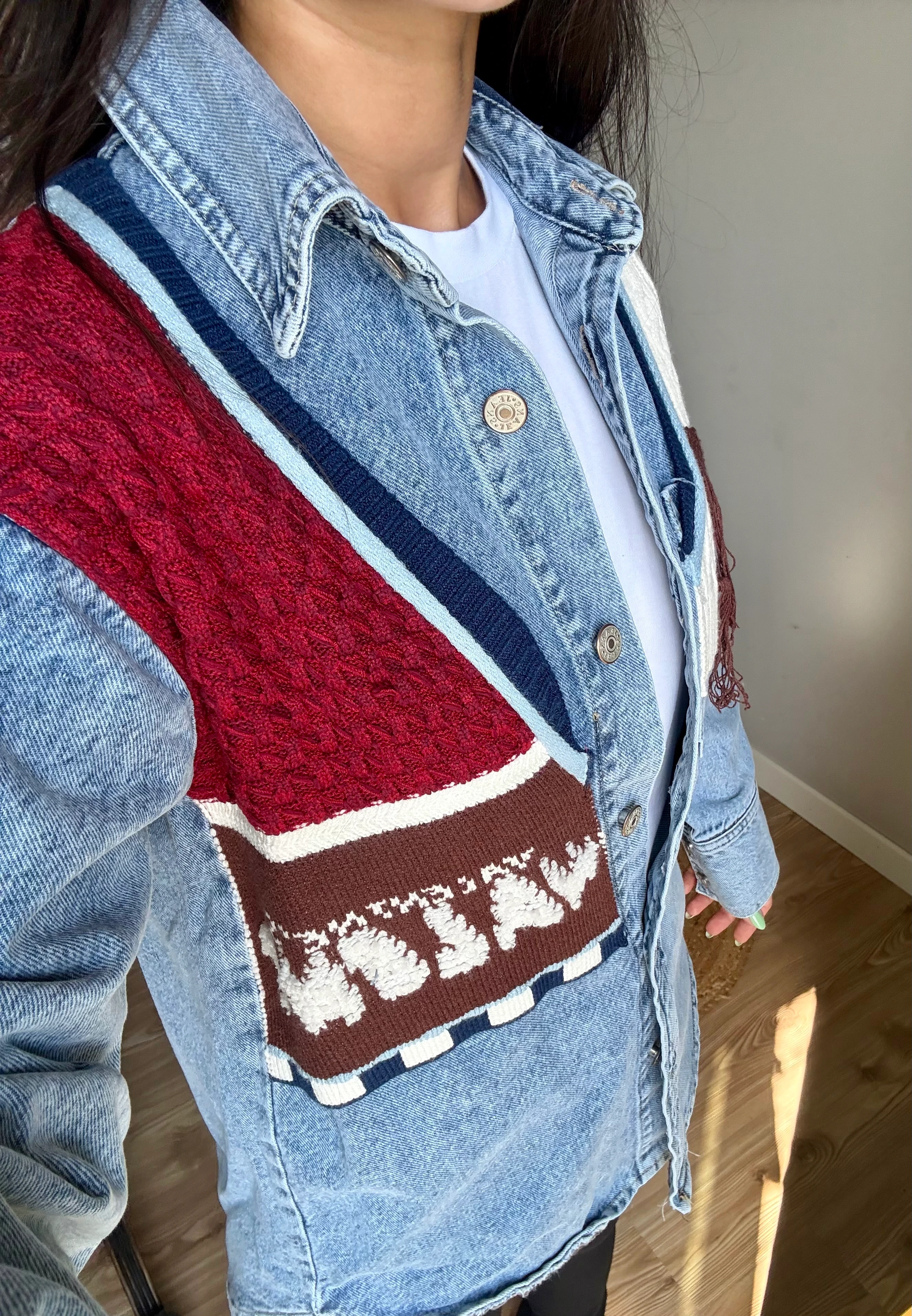 Tasarım İşlemeli Jean Ceket