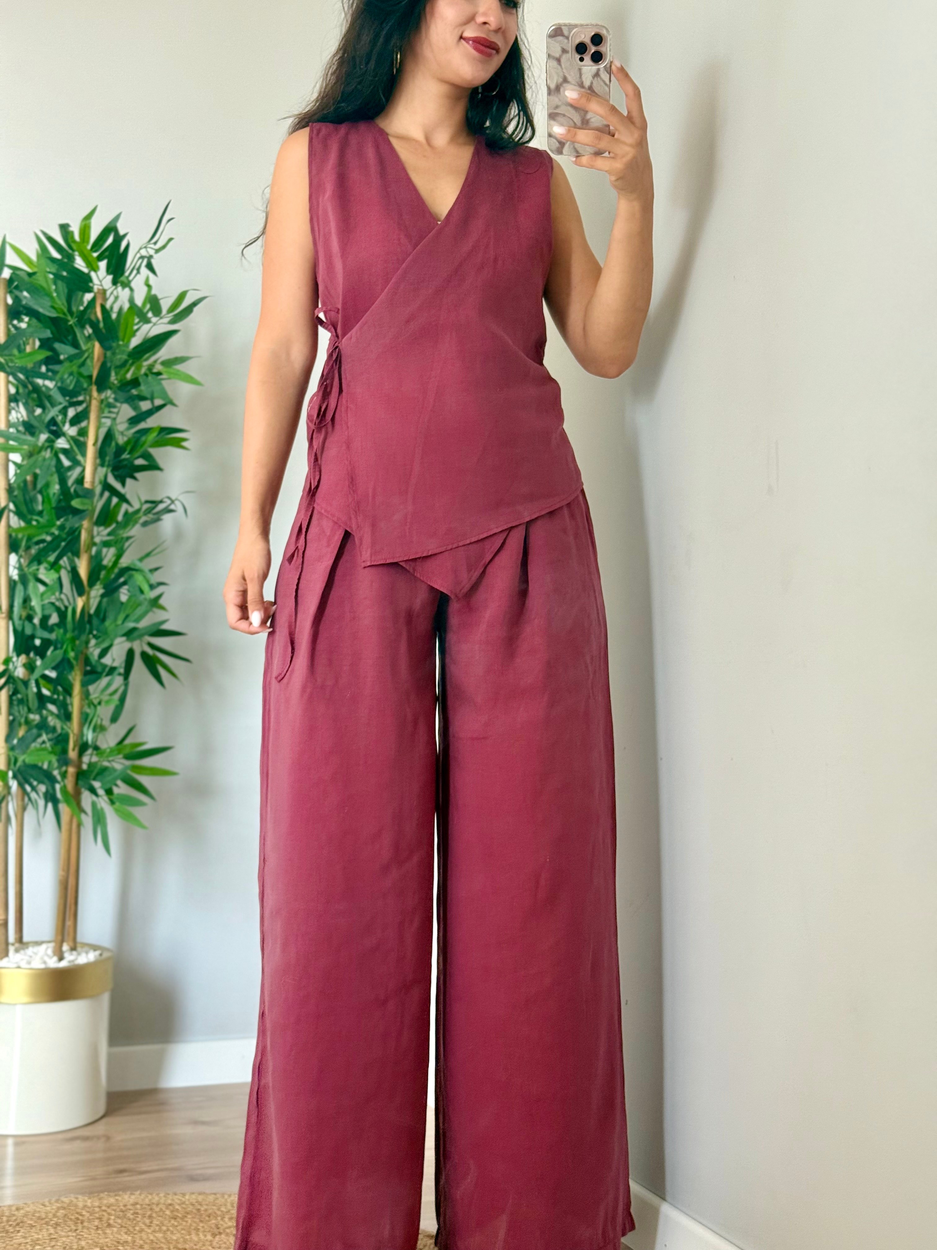 Kruvaze Bluz Pantolon Takım 