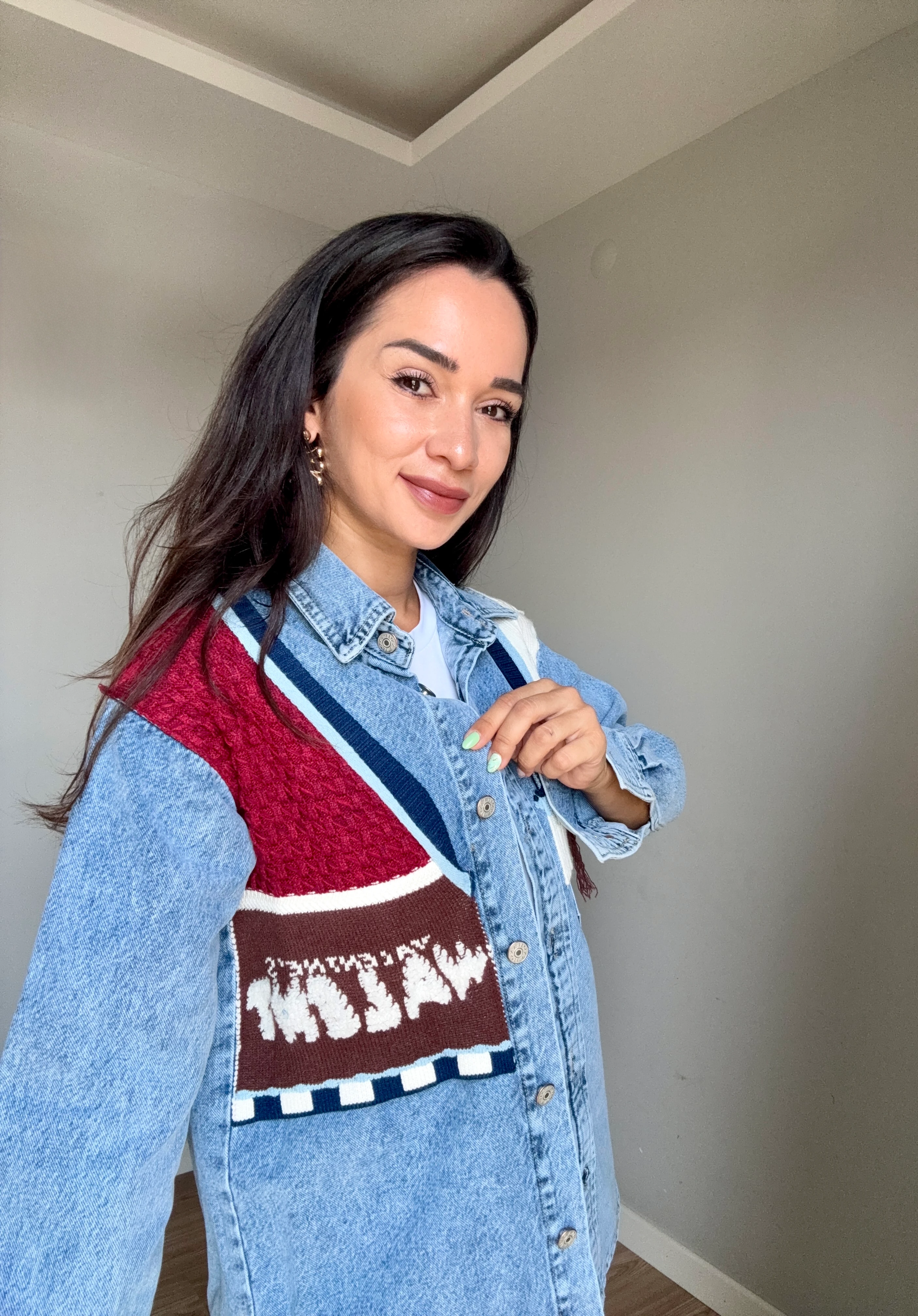 Tasarım İşlemeli Jean Ceket