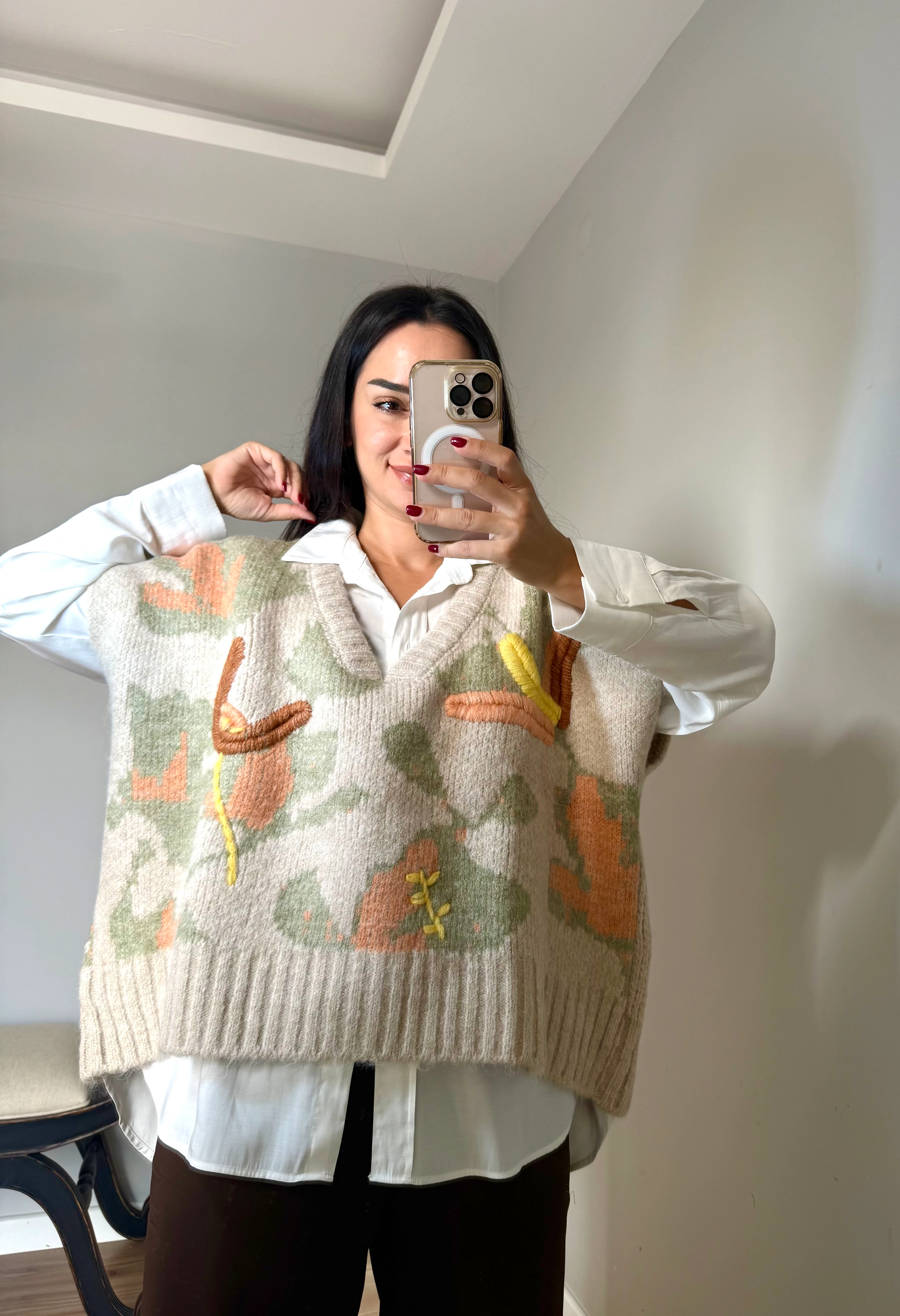 Kalın Desenli Süveter Kahve