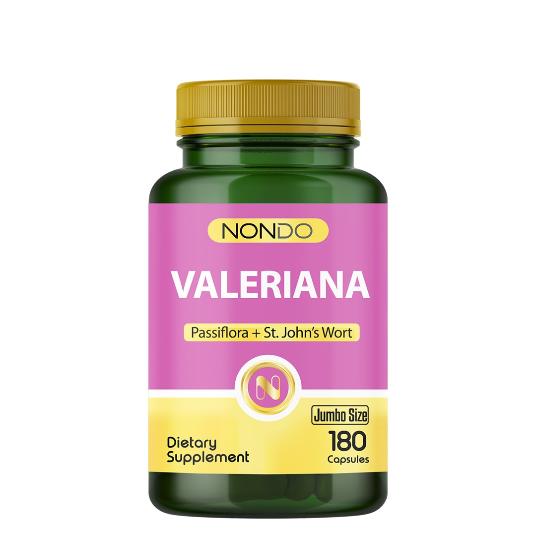 Nondo Valeriana Kedi Otu Jumbo Boy 180 Kapsül (Pasiflora, Sarı Kantaron)