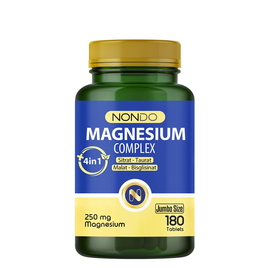 Nondo Magnezyum Kompleks 180 Tablet Jumbo Boy 250 mg 4 Form, Sitrat, Taurat, Malat, Bisglisinat,