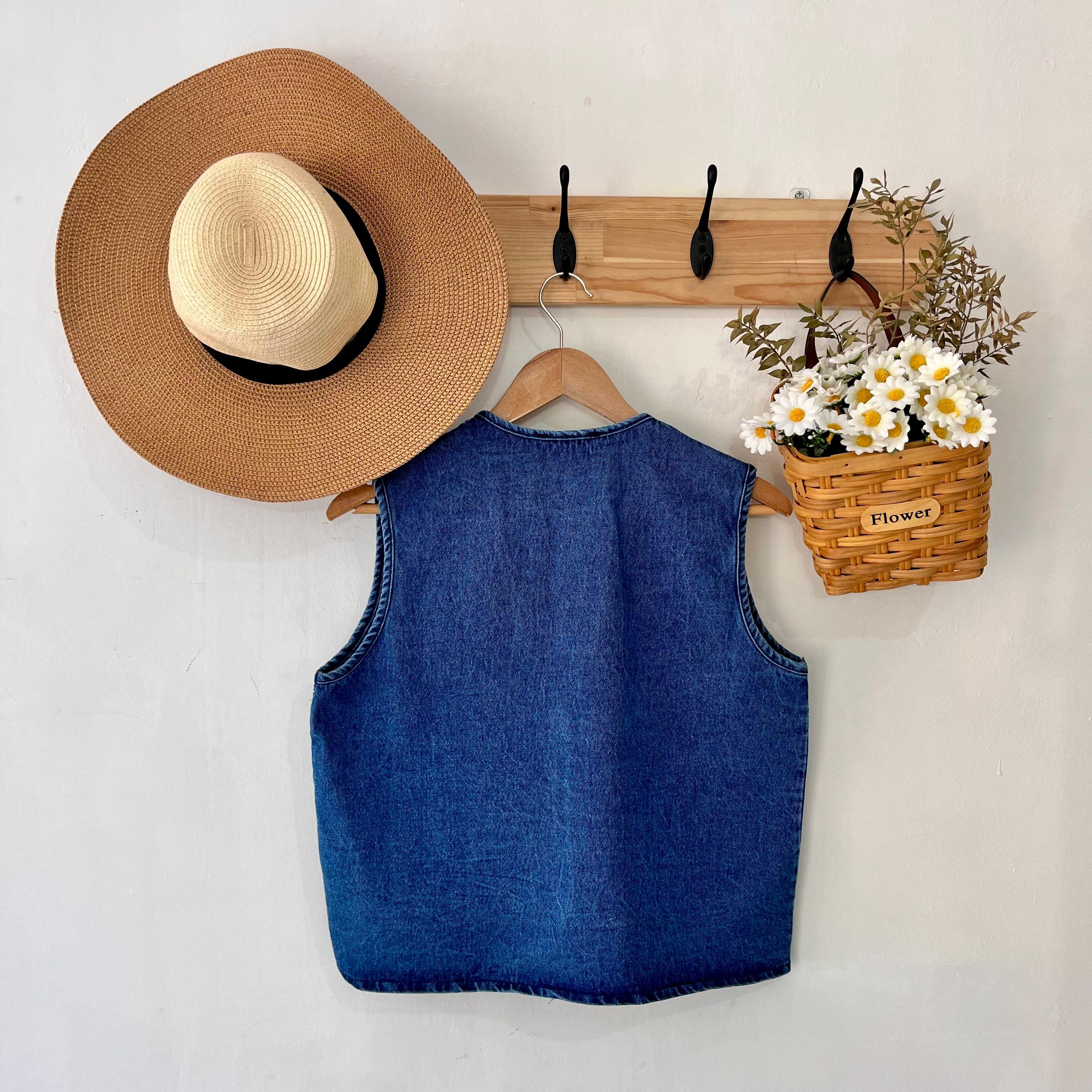 Nakışlı Mavi Denim Yelek