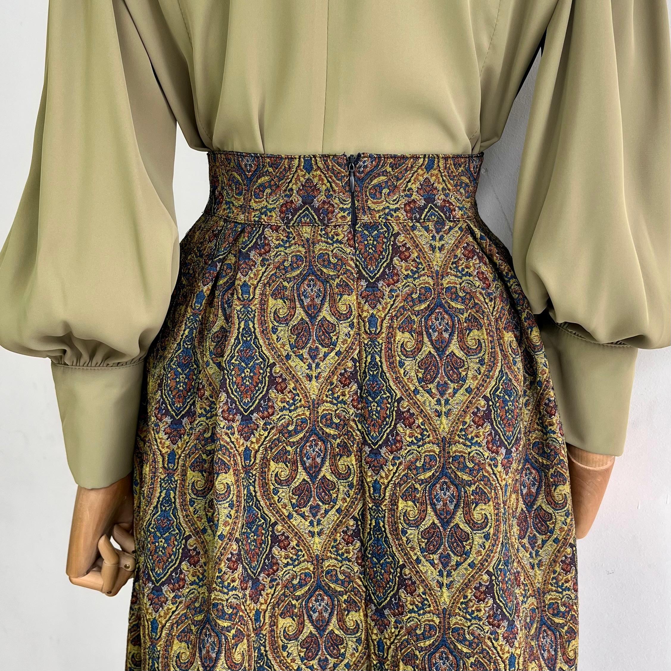 Yeşil Etnik Desen Pileli Etek